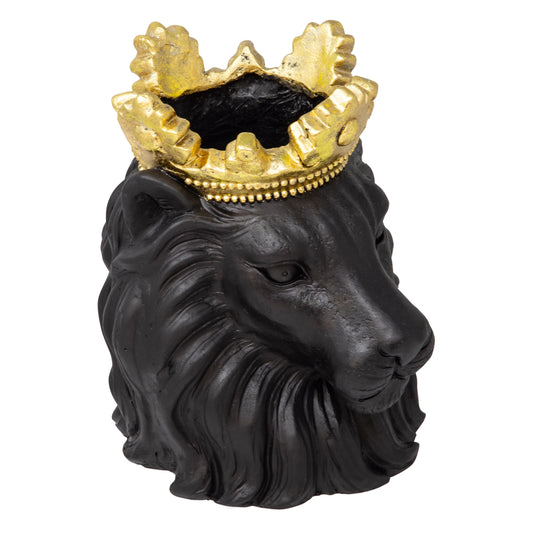 Sagebrook Home Black Resin 9" Lion with Crown Planter - 9.0" x 7.0" x 9.0"