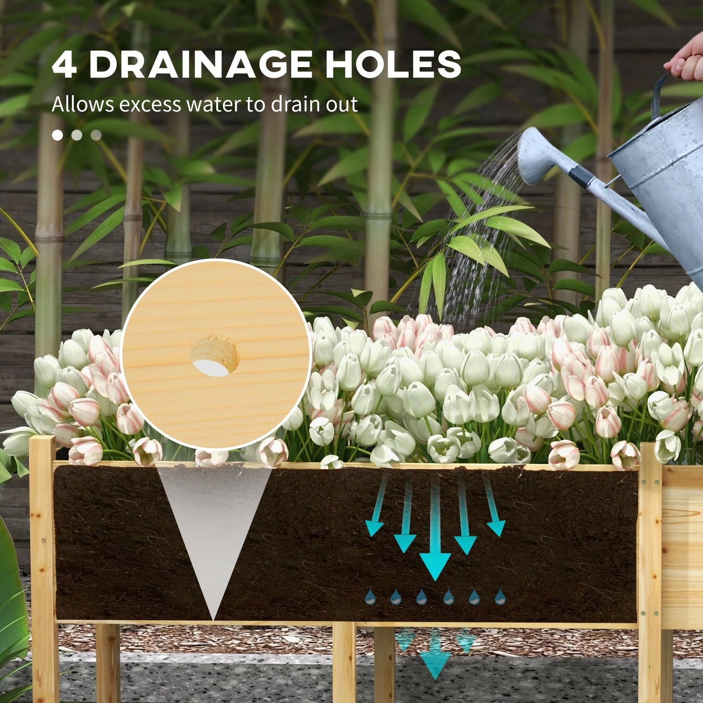 Outsunny Wooden Raised Garden Bed with Bed Liner and Drain Holes, Large Elevated Planter Box with Legs