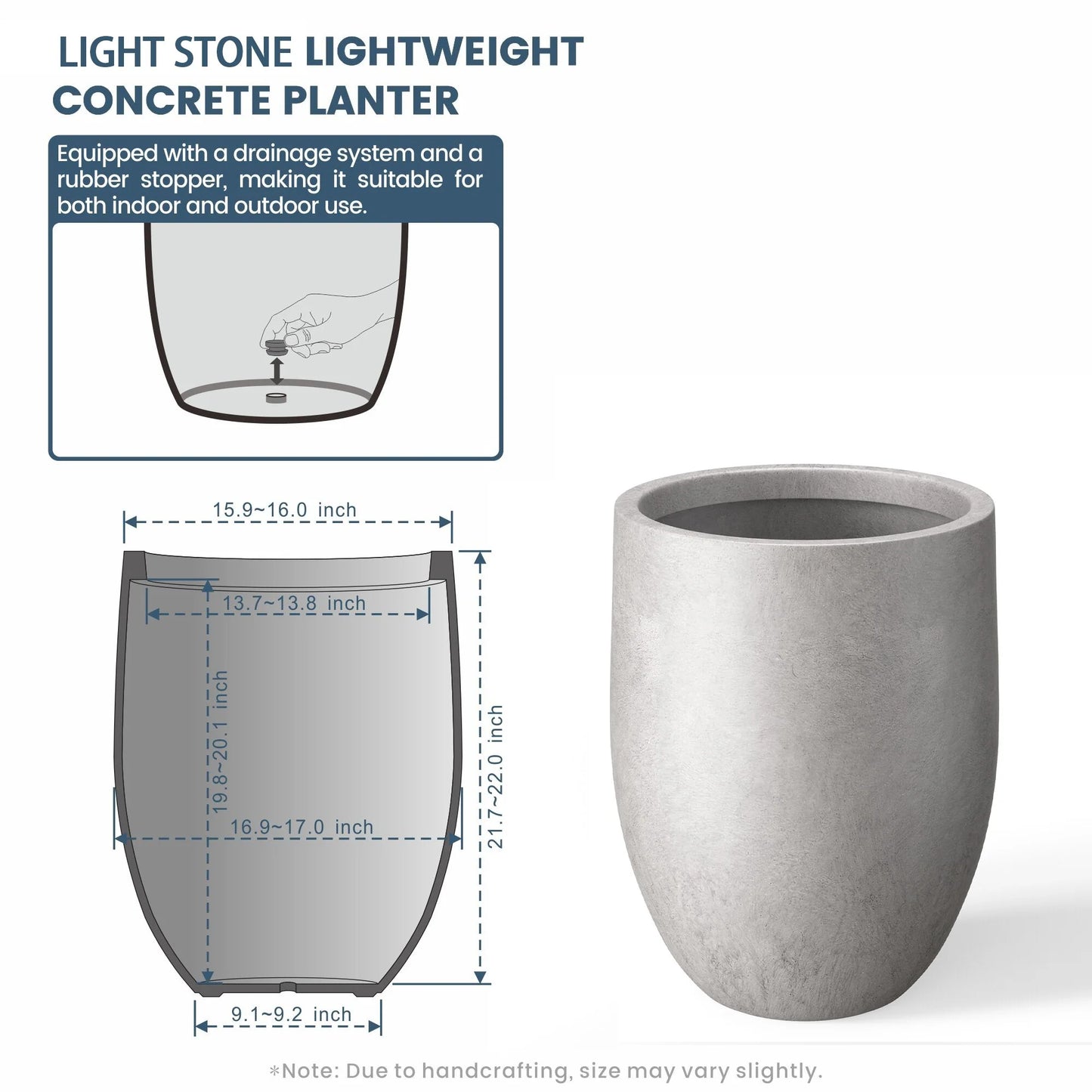 Tall Concrete Round Plant Pots / Large Indoor and Outdoor flower Planters