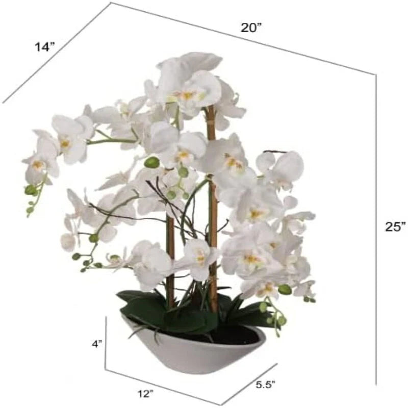 24.8" White Phalaenopsis Orchid in Pot – Realistic Silk Plant Decor - 24.8