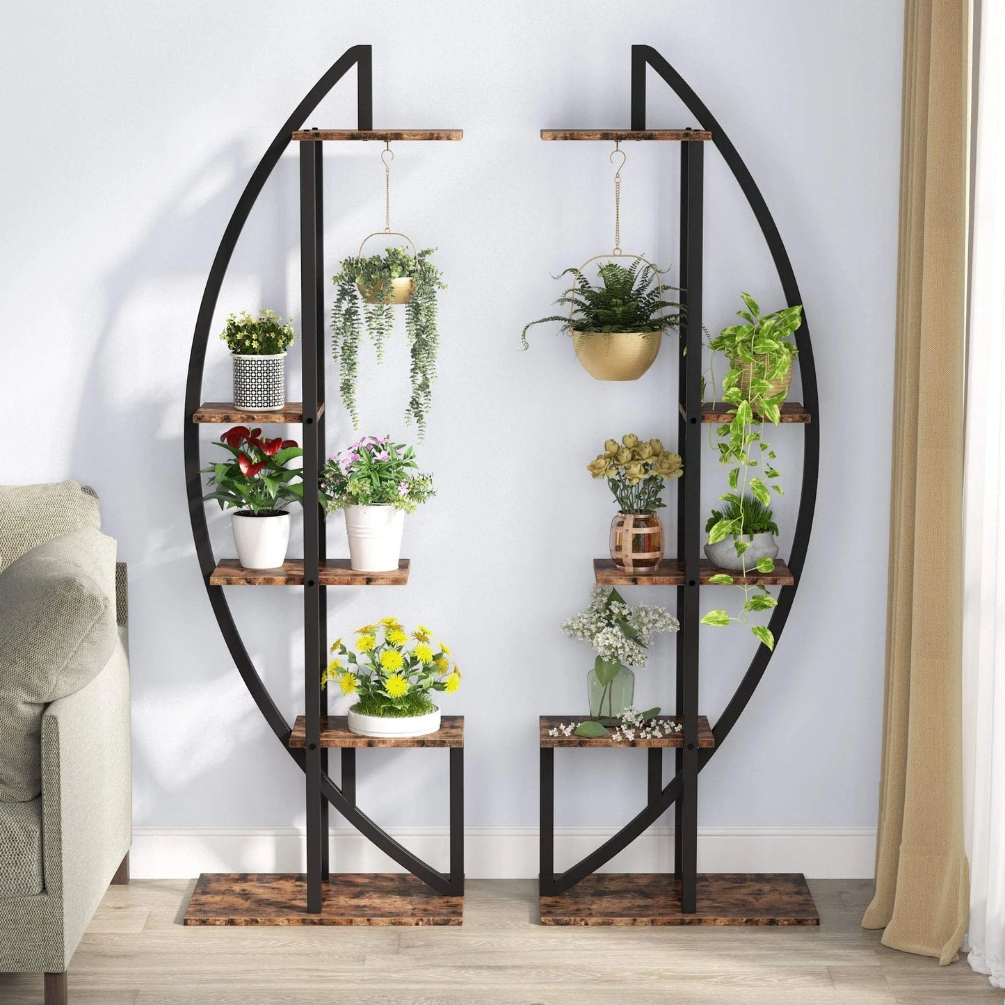 Metal/ MDF 5-tier Curved Plant Stand (Set of 2)