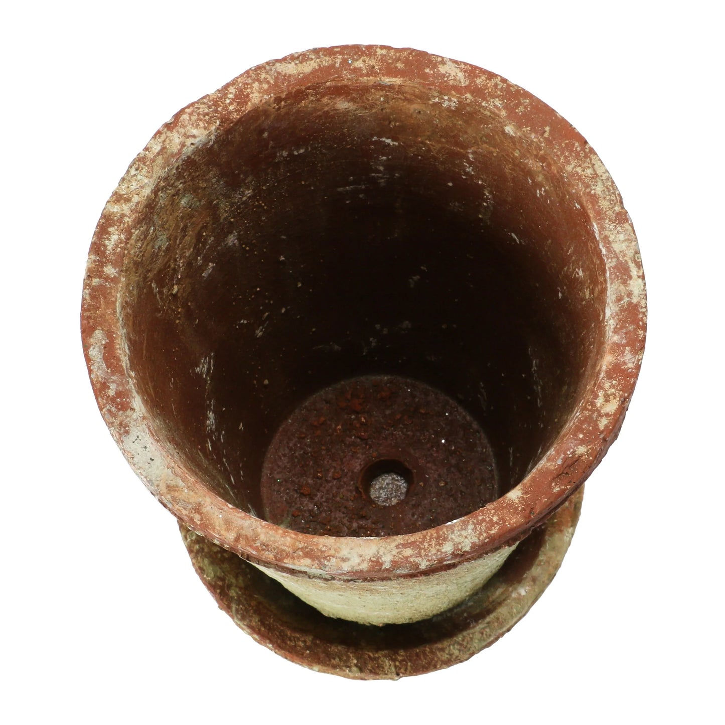 Cement Planter with Saucer, Distressed Terra-cotta Finish