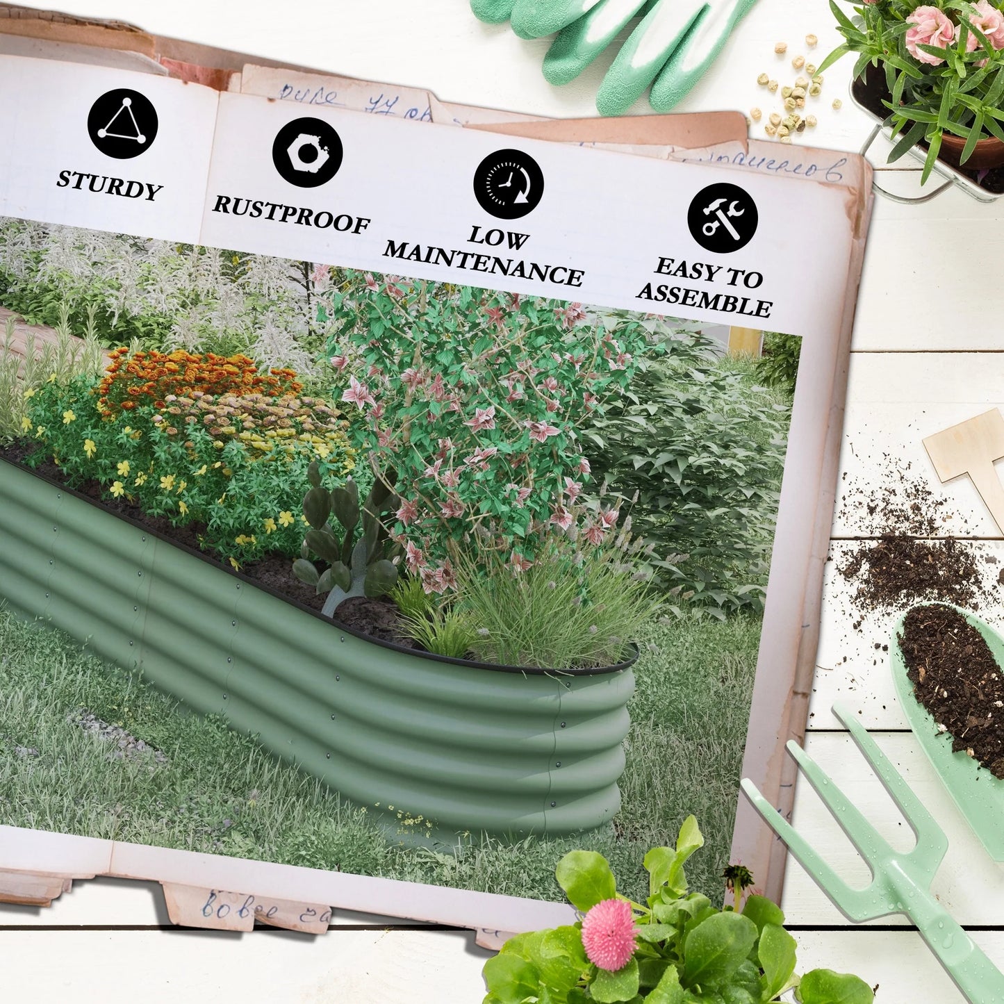 Outsunny 7.9' x 2' x 1.4' Galvanized Raised Garden Bed Kit, Outdoor Metal Elevated Planter Box