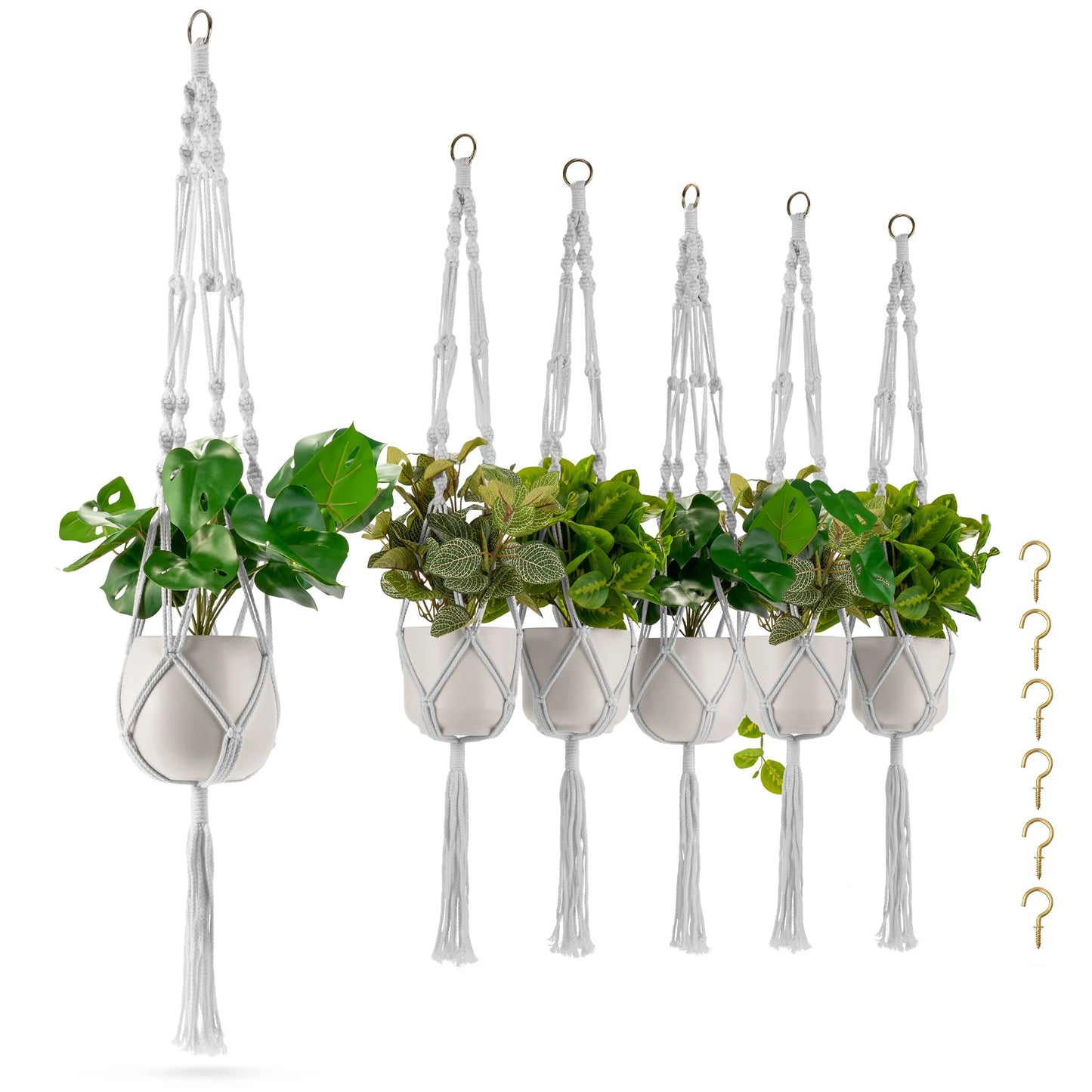 Macrame Plant Hanger (4, 6, 8 Pack) Indoor Outdoor Hanging Plant Pots Cotton Rope, Elegant for Home, Patio, Garden