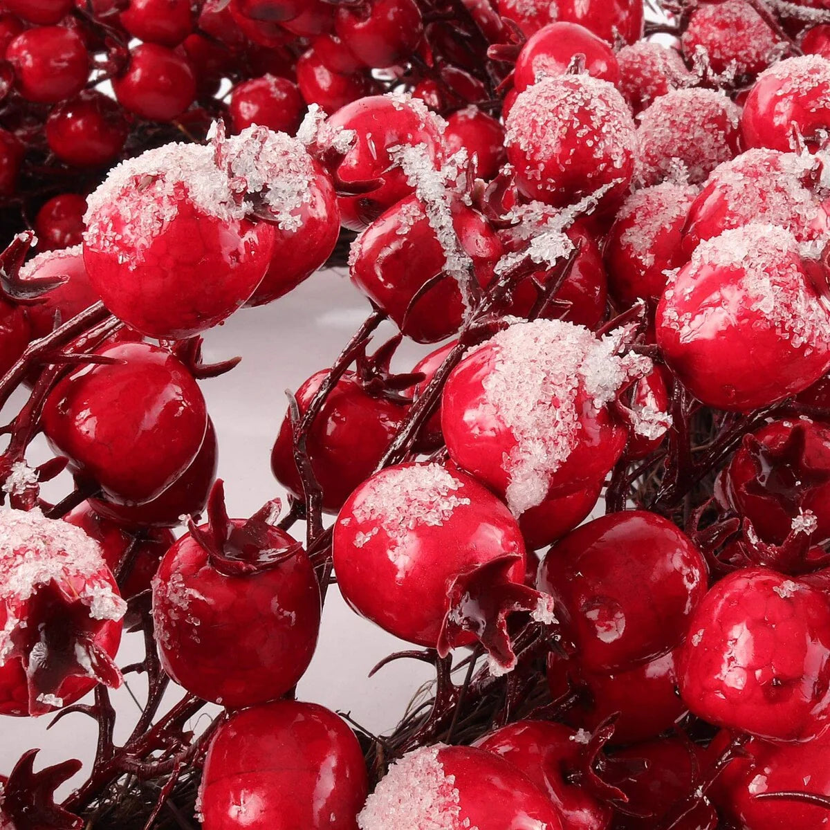 22" Red Frosted Berry Wreath | Iced Hawthorn Twig Door Décor