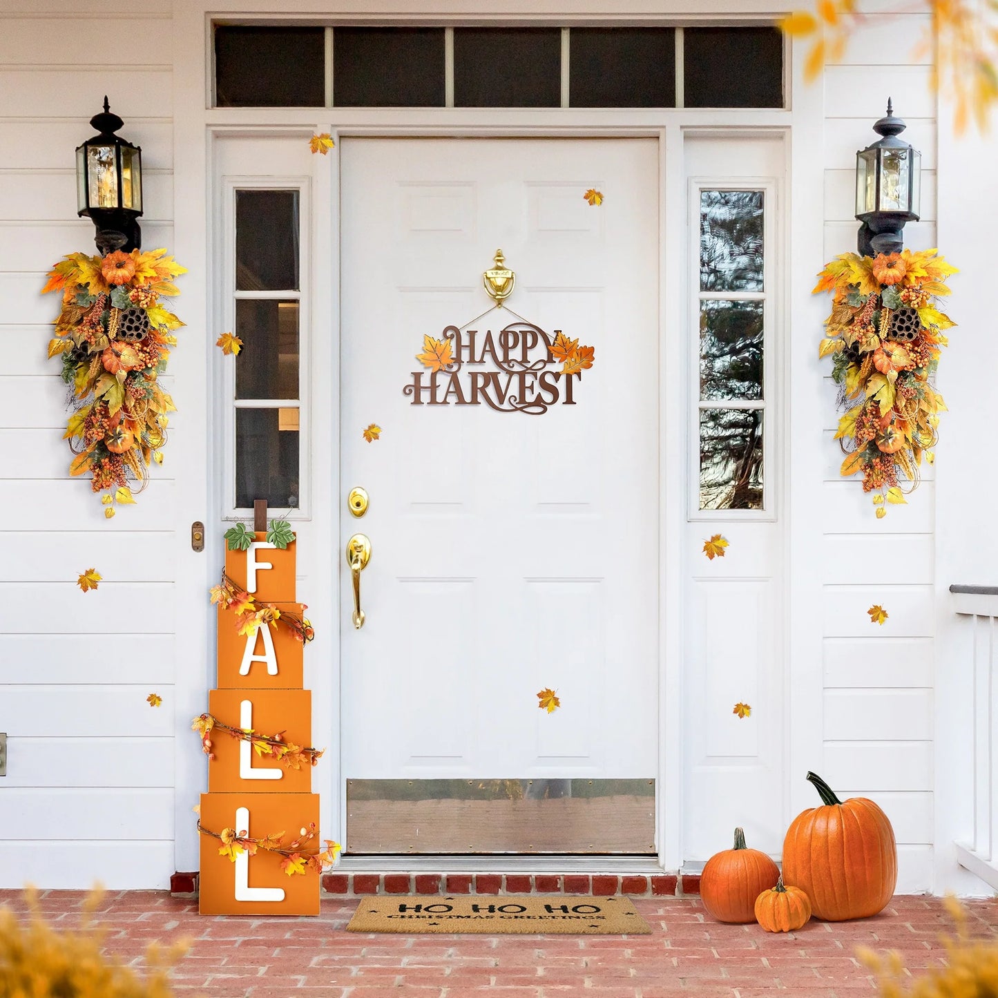 Glitzhome 26"H Fall Sunflower Pumpkin Lotus Leaf Teardrop Swag for Thanksgiving
