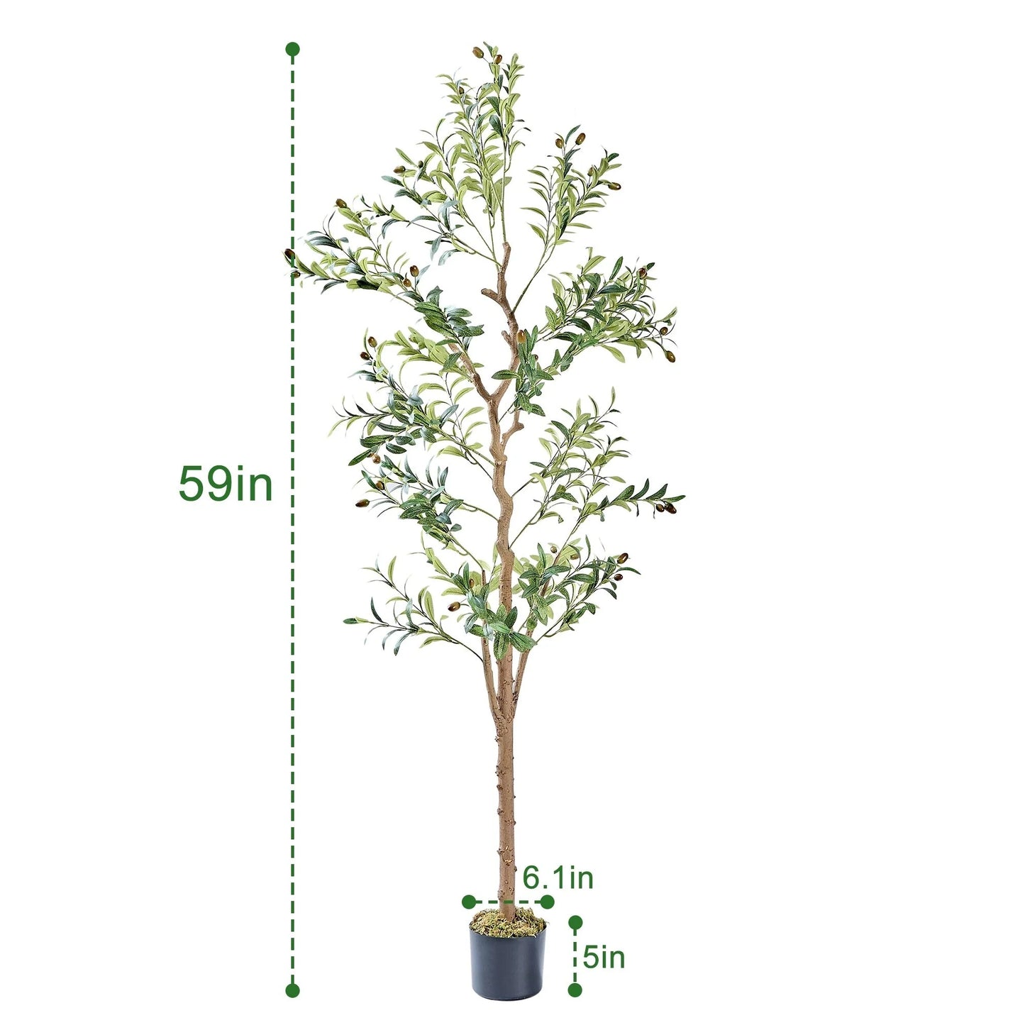 Artificial Olive Tree 59/71 Inch Tall Faux Silk Plant Indoor Fake Potted Tree with Wood Branches and Fruits
