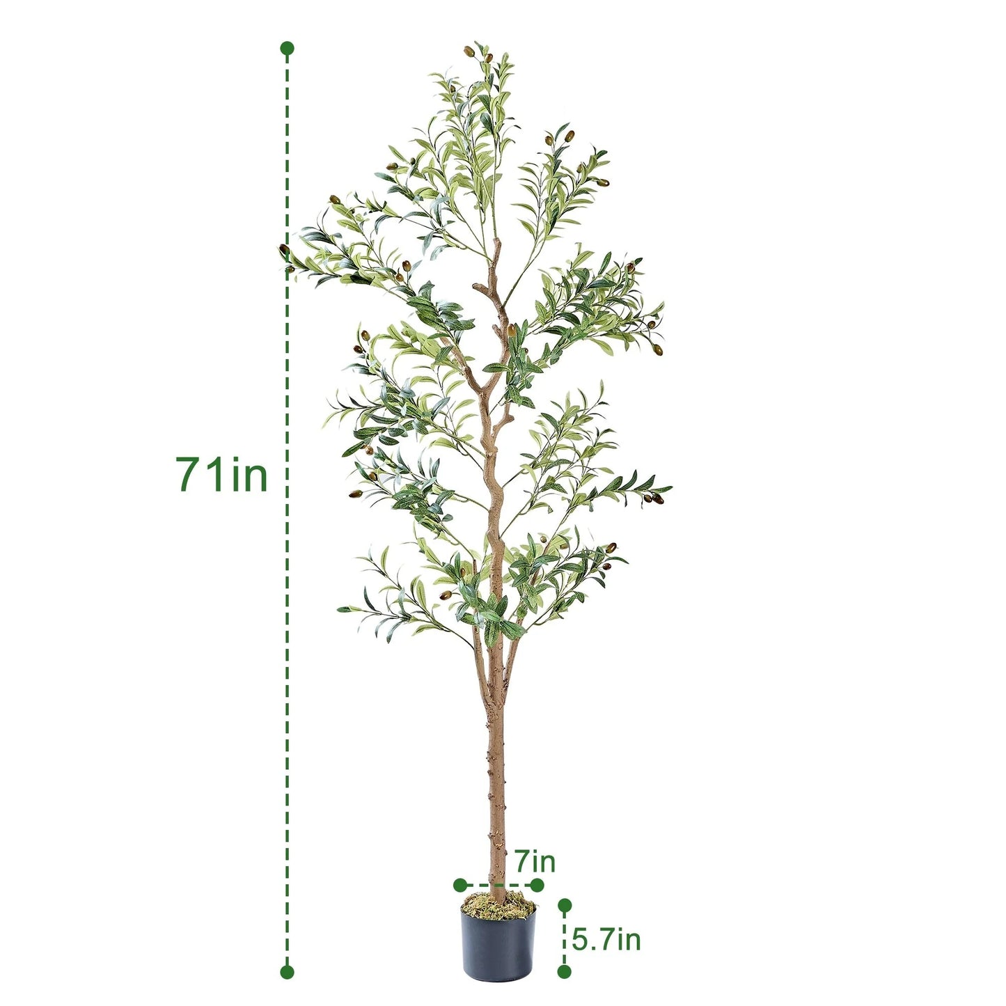 Artificial Olive Tree 59/71 Inch Tall Faux Silk Plant Indoor Fake Potted Tree with Wood Branches and Fruits