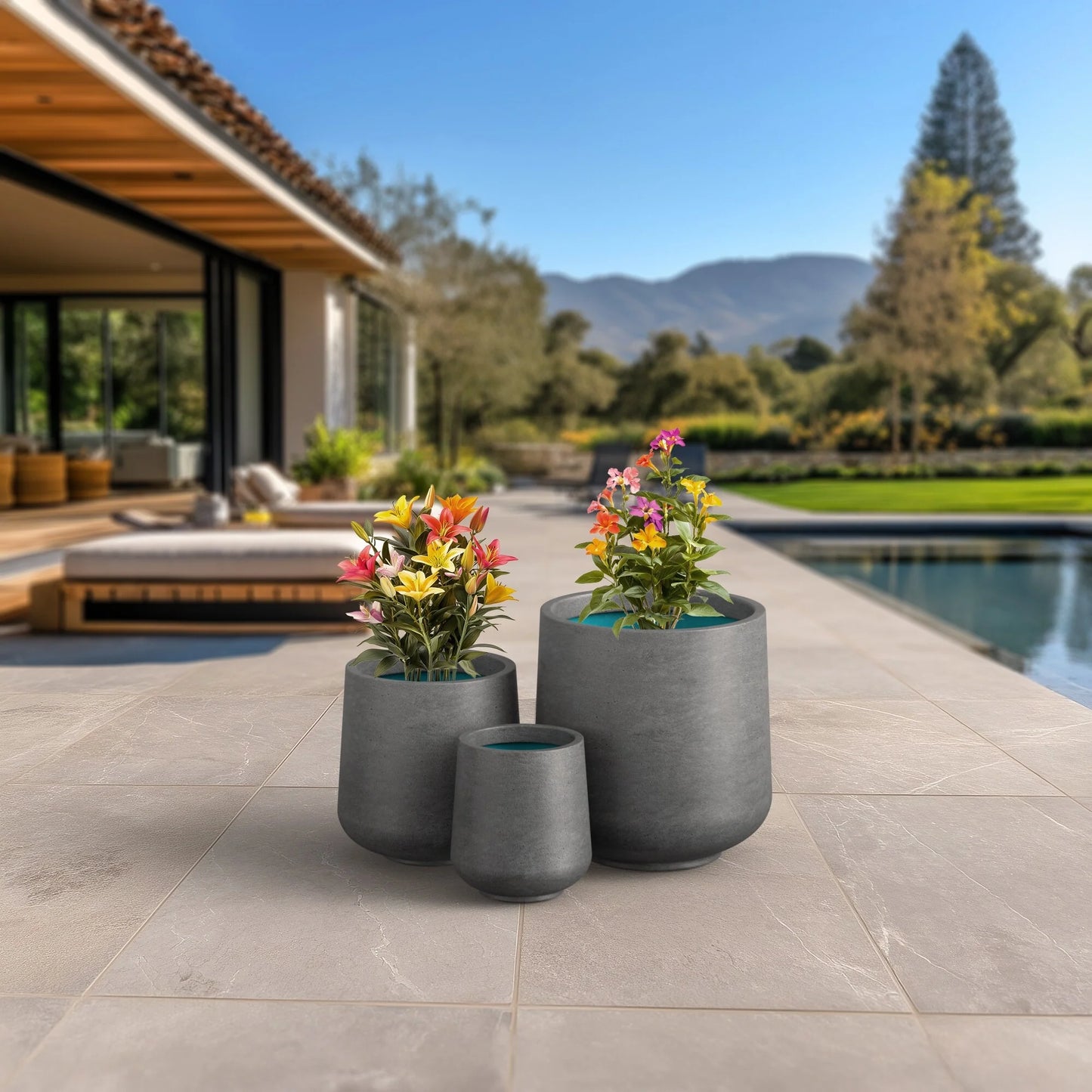 Tall Concrete Round Plant Pots / Large Indoor and Outdoor flower Planters