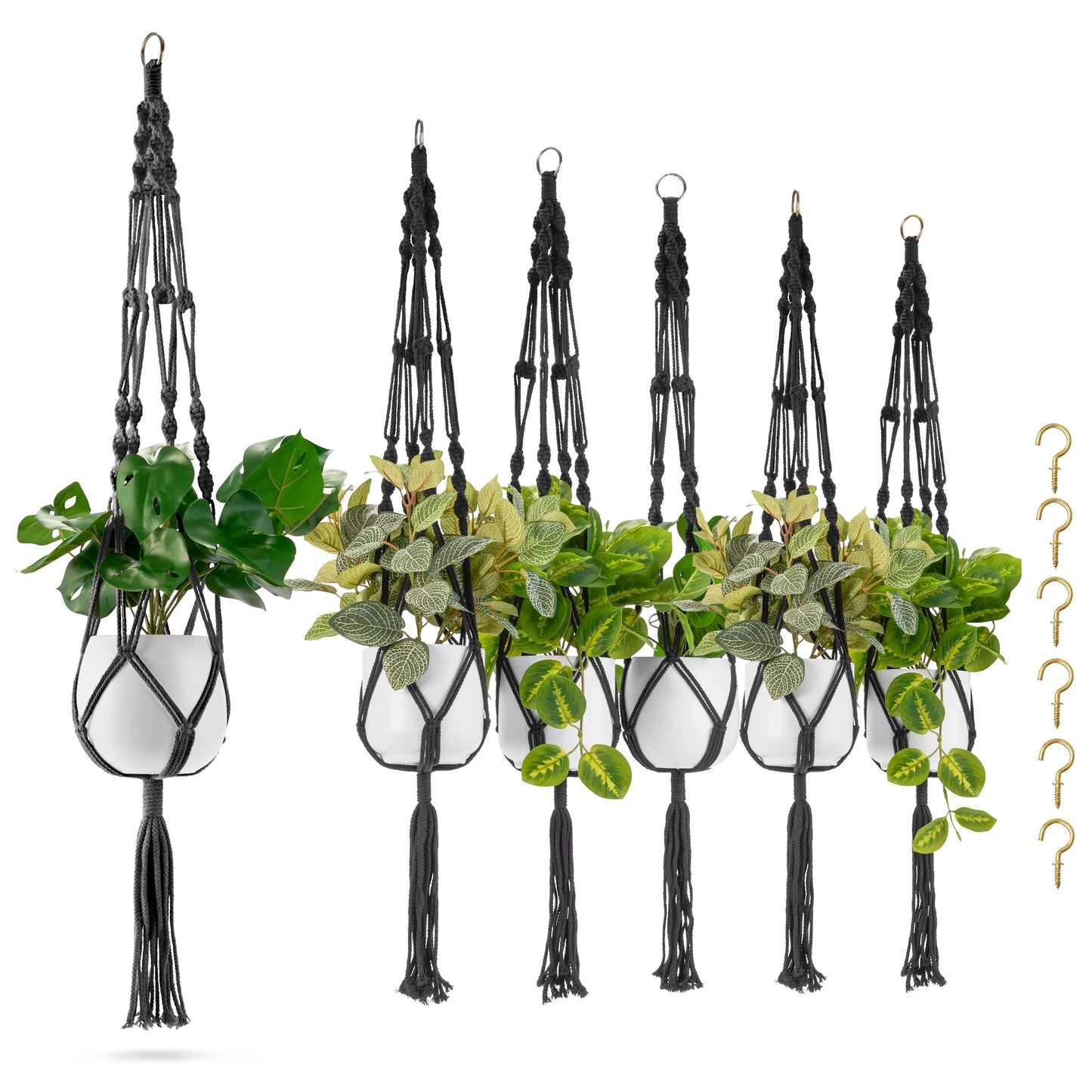 Macrame Plant Hanger (4, 6, 8 Pack) Indoor Outdoor Hanging Plant Pots Cotton Rope, Elegant for Home, Patio, Garden