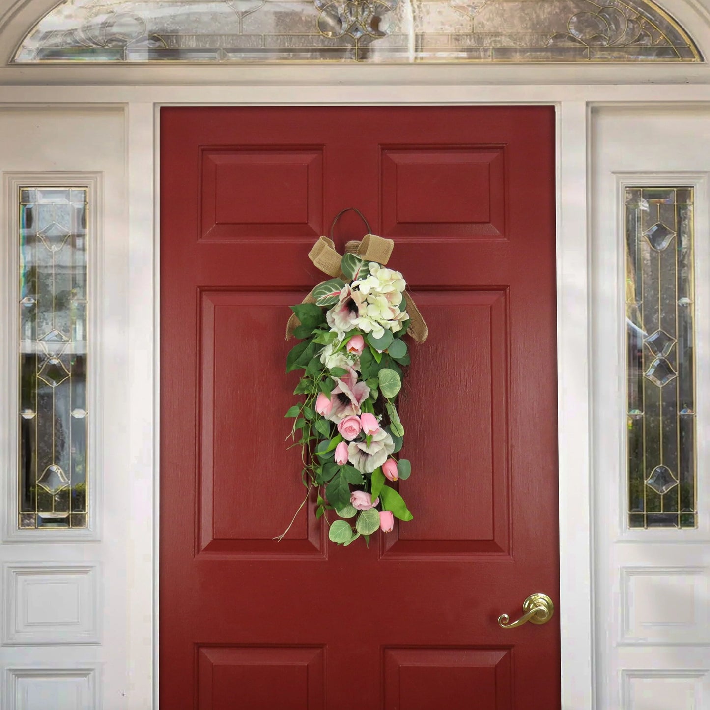 National Tree Company 26 in. Hydrangeas, Tulips and Eucalyptus Swag