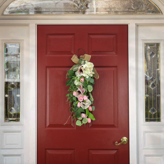 National Tree Company 26 in. Hydrangeas, Tulips and Eucalyptus Swag