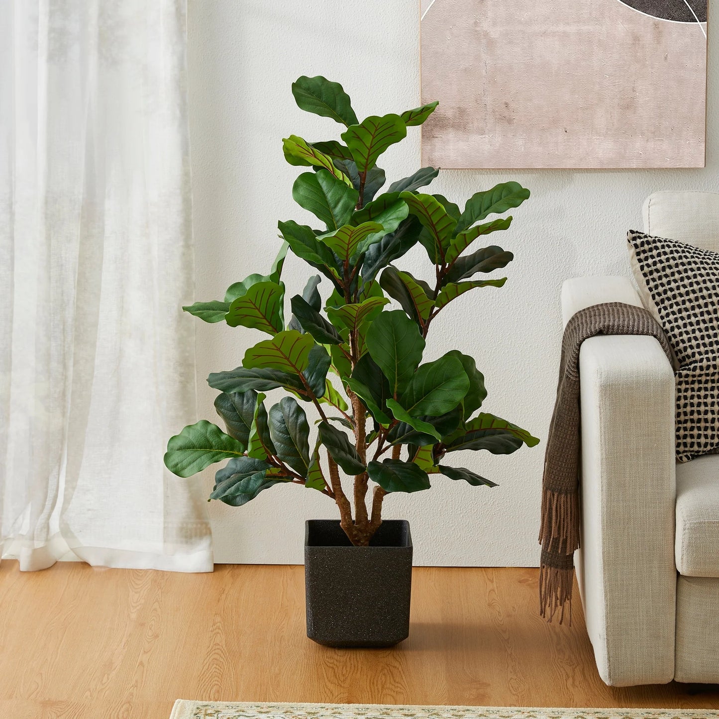 Glitzhome 3.5ft/5ft.Potted Real Touch Fiddle Leaf Fig Faux Tree