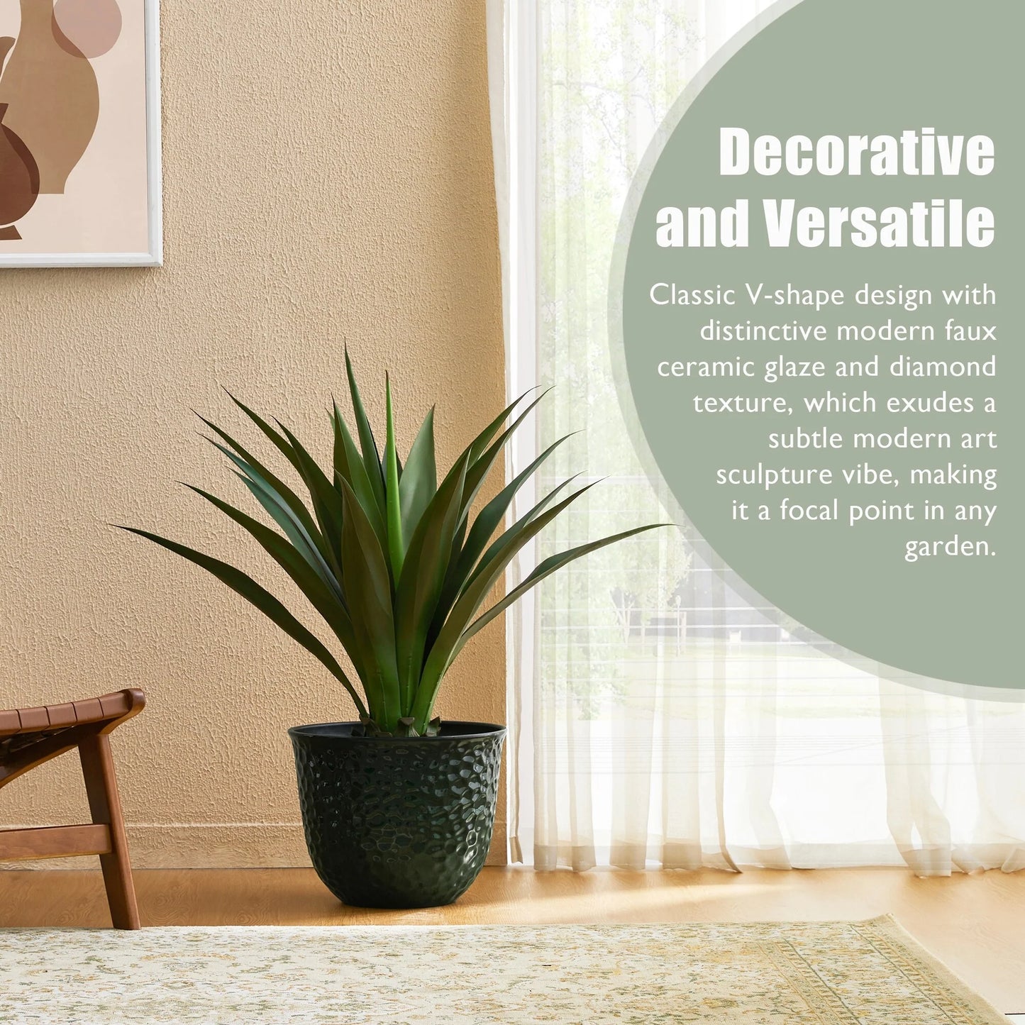 Glitzhome Honeycomb Textured Blue Green Faux Ceramic Pot Plastic Planter(Set of 2 / Set of 3)
