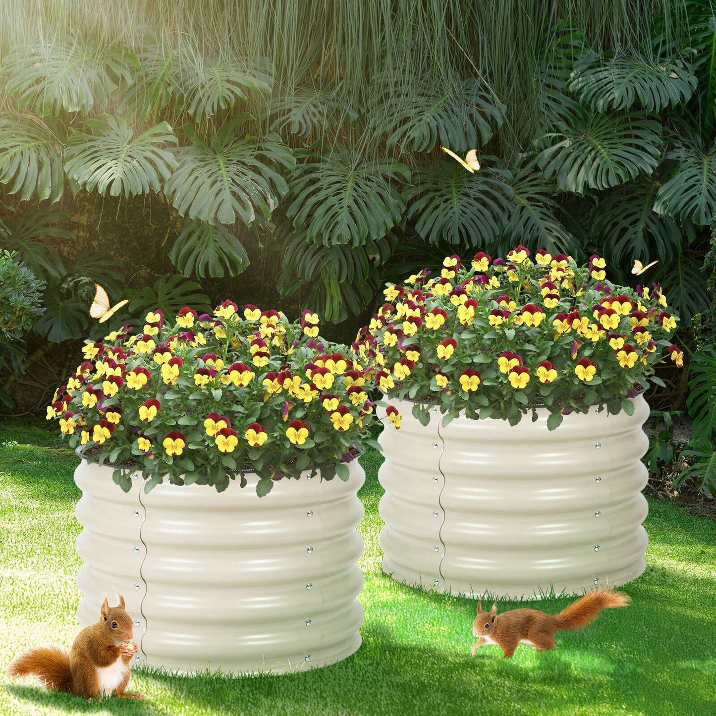 Aoodor 16.7'' Tall Aluzinc Metal Raised Garden Bed 24'' Round - Outdoor Garden Planter Box for Vegetable, Flower, Herb