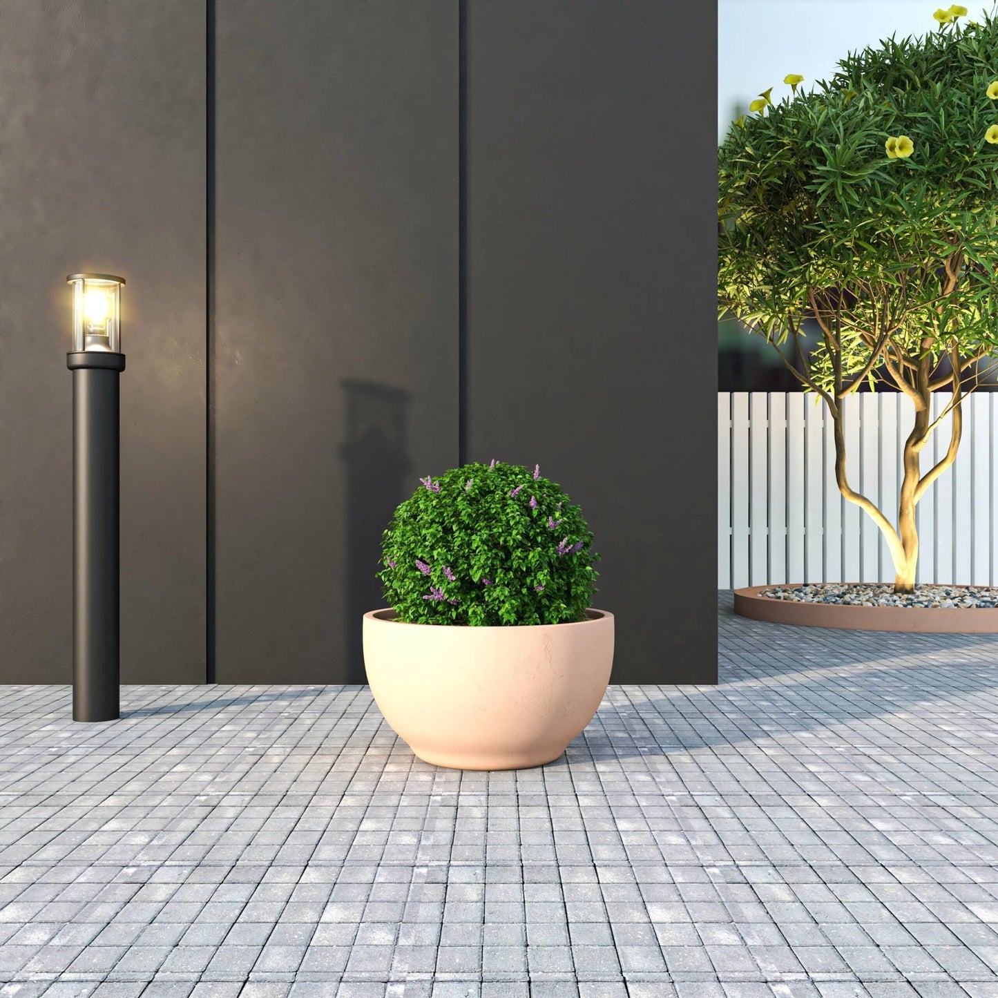 Grove Modern Round Fiberstone and MgO Clay Plant Pot with Drainage Holes for Indoor & Outdoor Home Office Yard Patio Decor