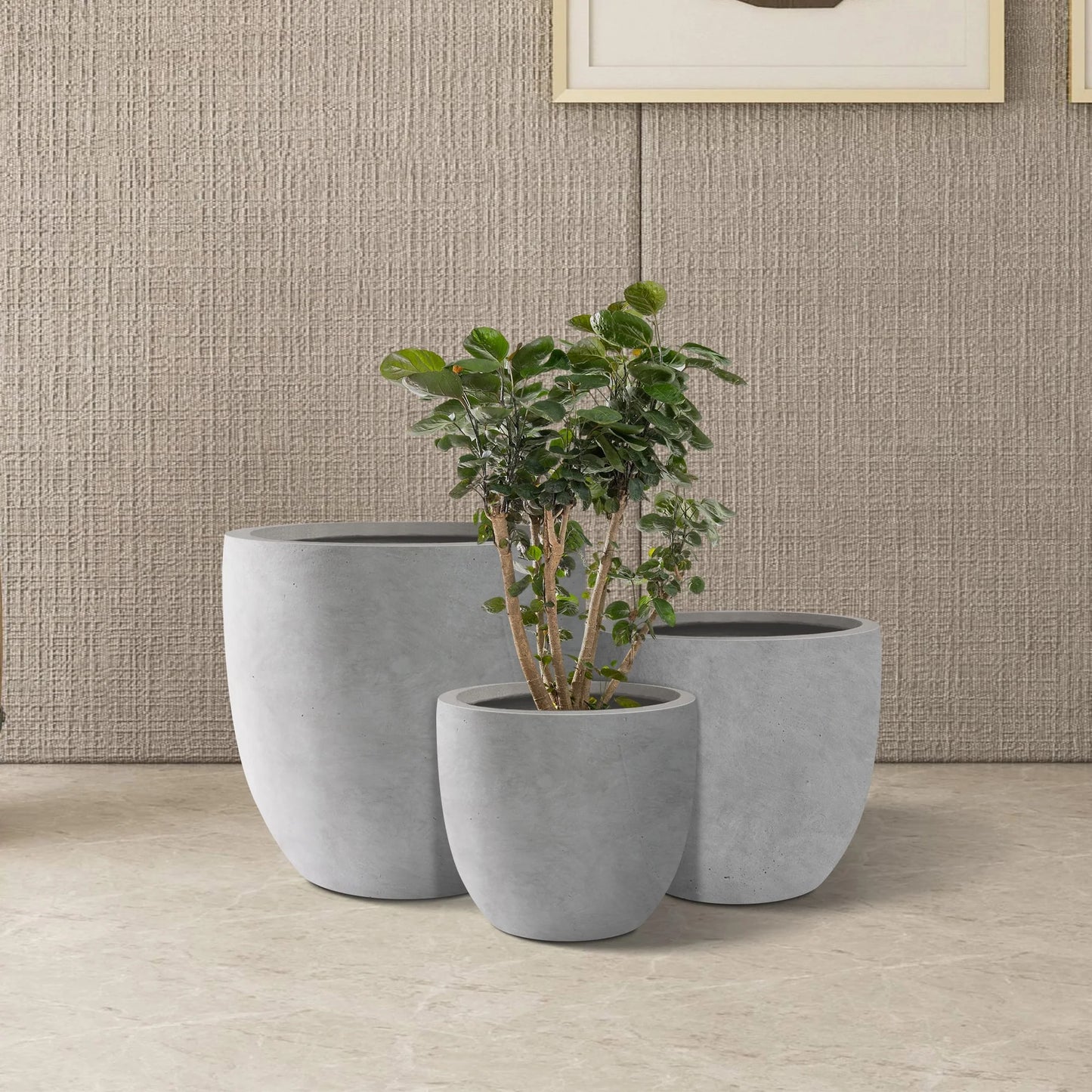 Kante 20", 16.5", 13.3"W Weathered Finish Round Concrete Planters (Set of 3), Outdoor/Indoor Decorative Pots w/ Drainage Hole
