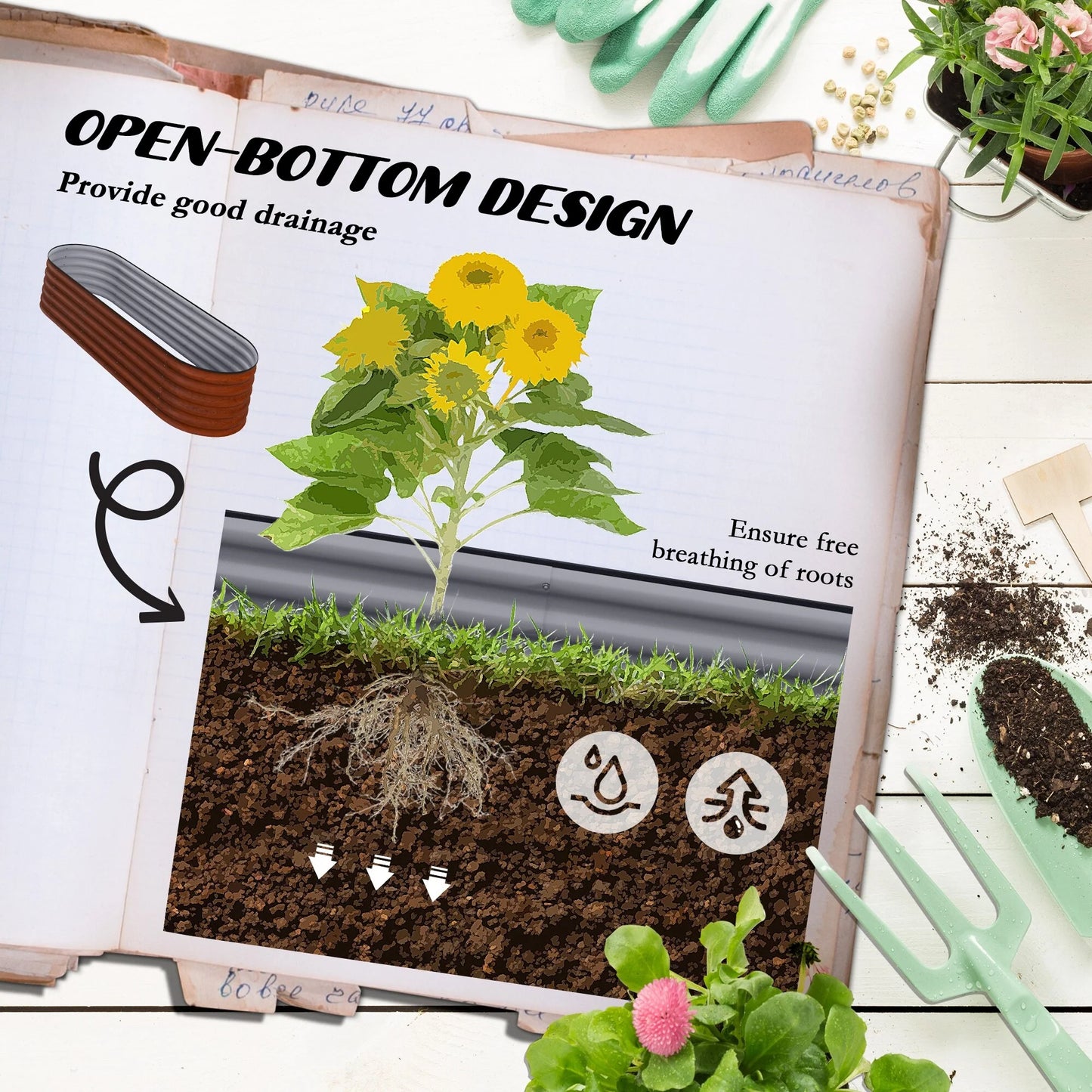 Outsunny 6.4' x 2' x 1.4' Galvanized Raised Garden Bed Kit, Outdoor Metal Elevated Planter Box with Safety Edging