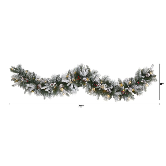 6' Flocked Mixed Pine Christmas Garland with 50 LED Lights