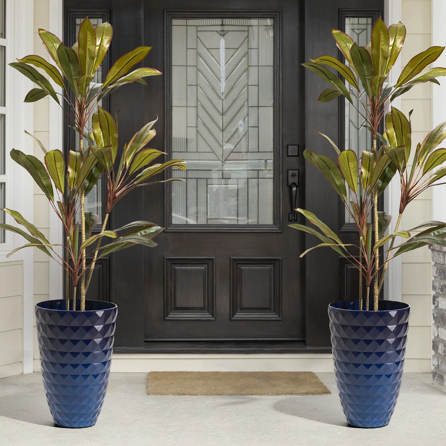 Glitzhome 19.75" H Eco-Friendly Oversized Faux Ceramic Diamond Textured Tall Planter Porch Flowerpot (Set of 2)