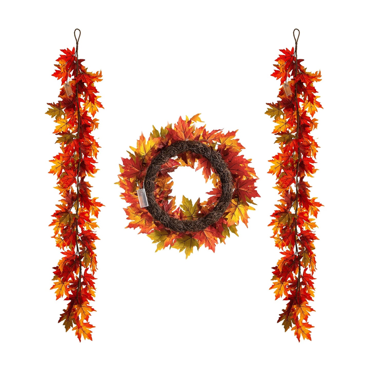 Glitzhome LED Lighted Fall Maple Leaves Wreath/Garland for Thanksgiving