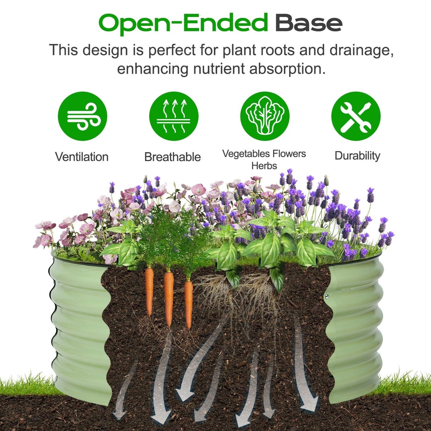 Aoodor 17'' Tall Aluzinc Metal Raised Garden Bed 42'' Round - Outdoor Open-Ended Base Garden Planter Box - N/A