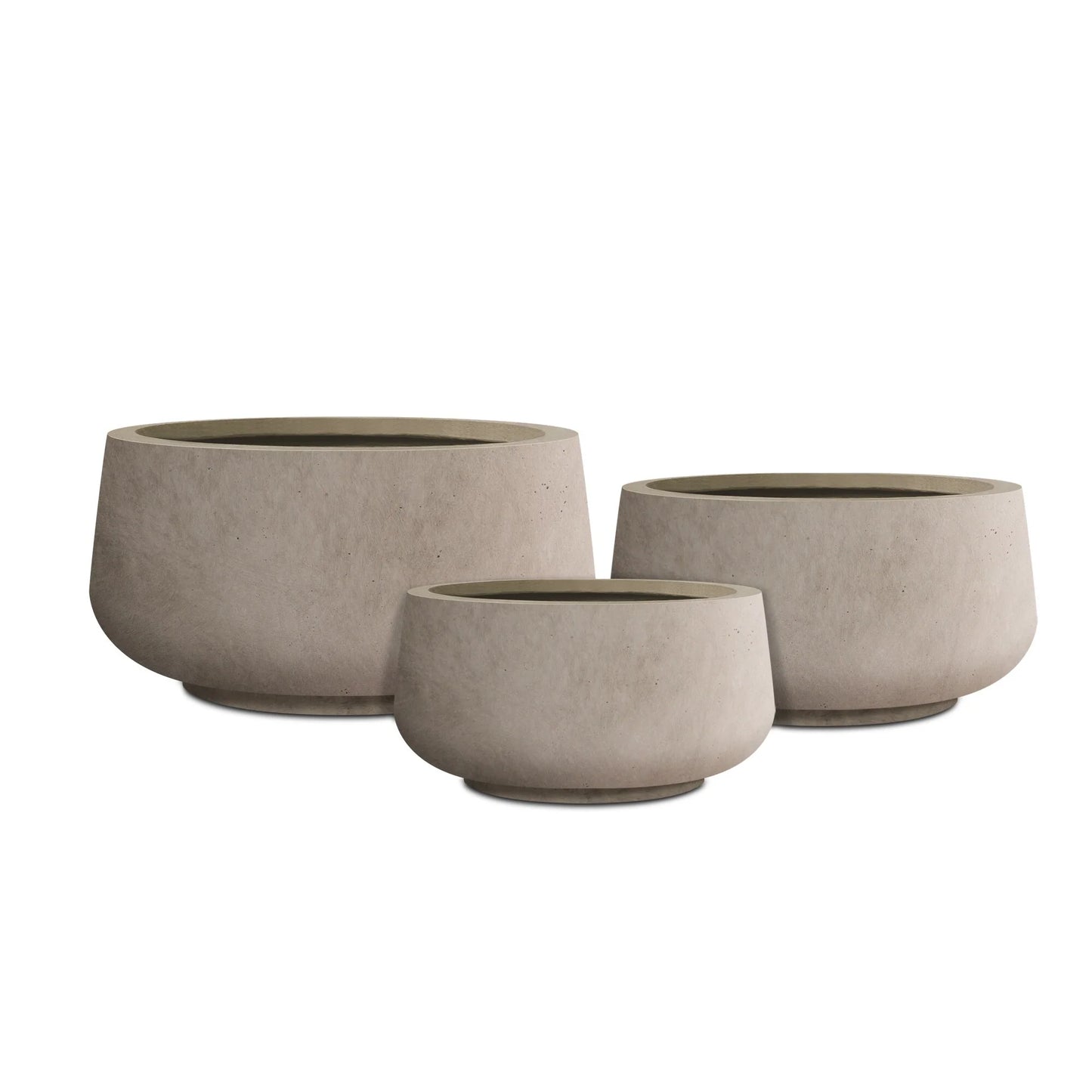 Kante 21.6", 16.9", 12.5"W Round White Concrete Planters (Set of 3), Outdoor/Indoor