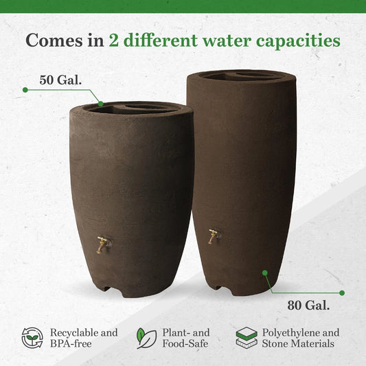 Algreen Athena 50 Gallon Plastic Rain Water Collection Drum Barrel (2 Pack) - 19
