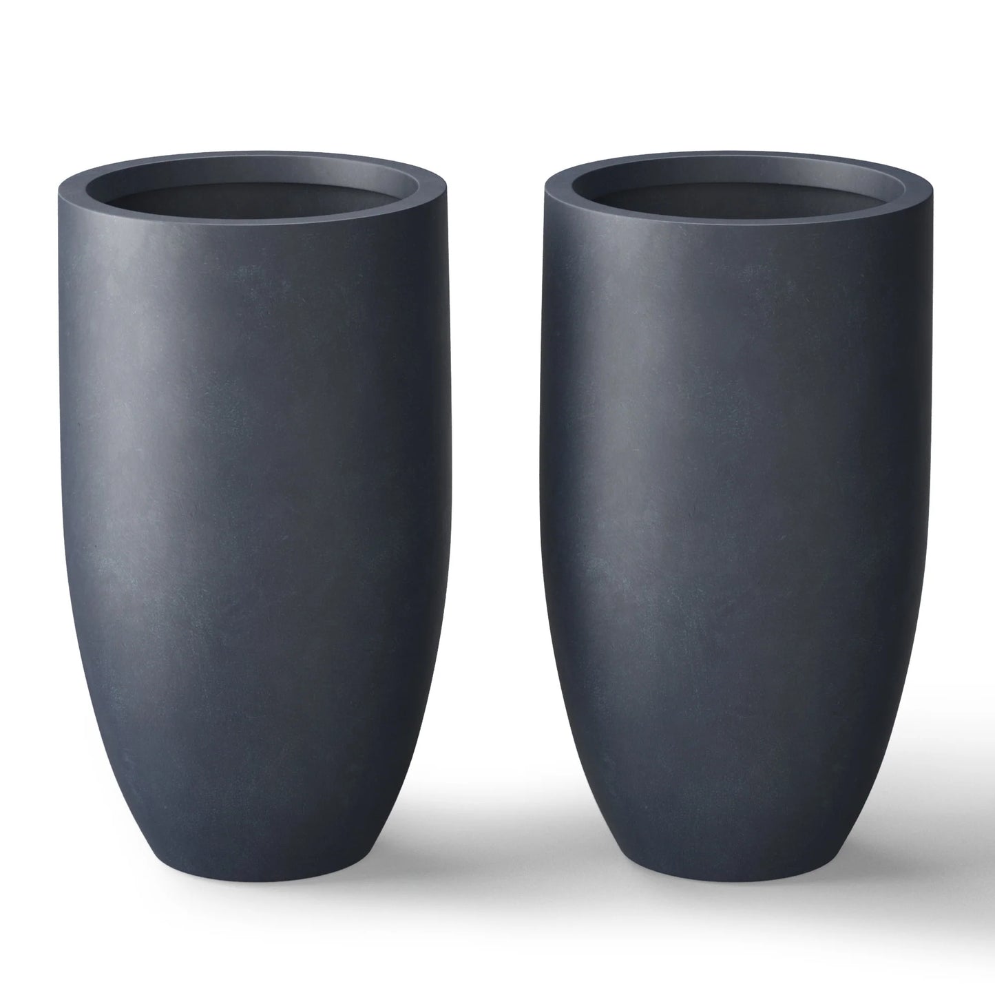 Textured Granite Gray Tall Concrete Round Plant Pots / Large Indoor and Outdoor flower Planters (13.5 Inch x 24.5 Inch)