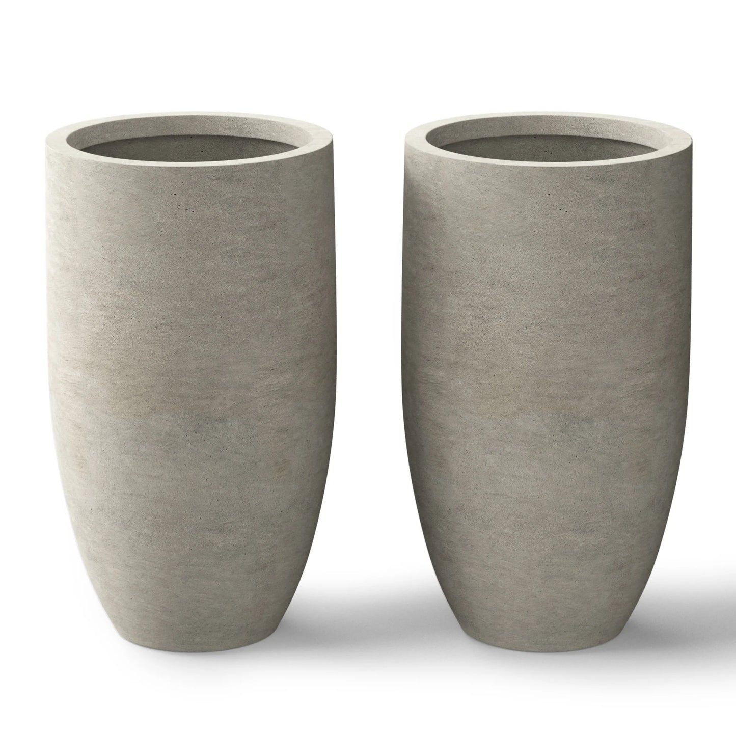 Textured Granite Gray Tall Concrete Round Plant Pots / Large Indoor and Outdoor flower Planters (13.5 Inch x 24.5 Inch)