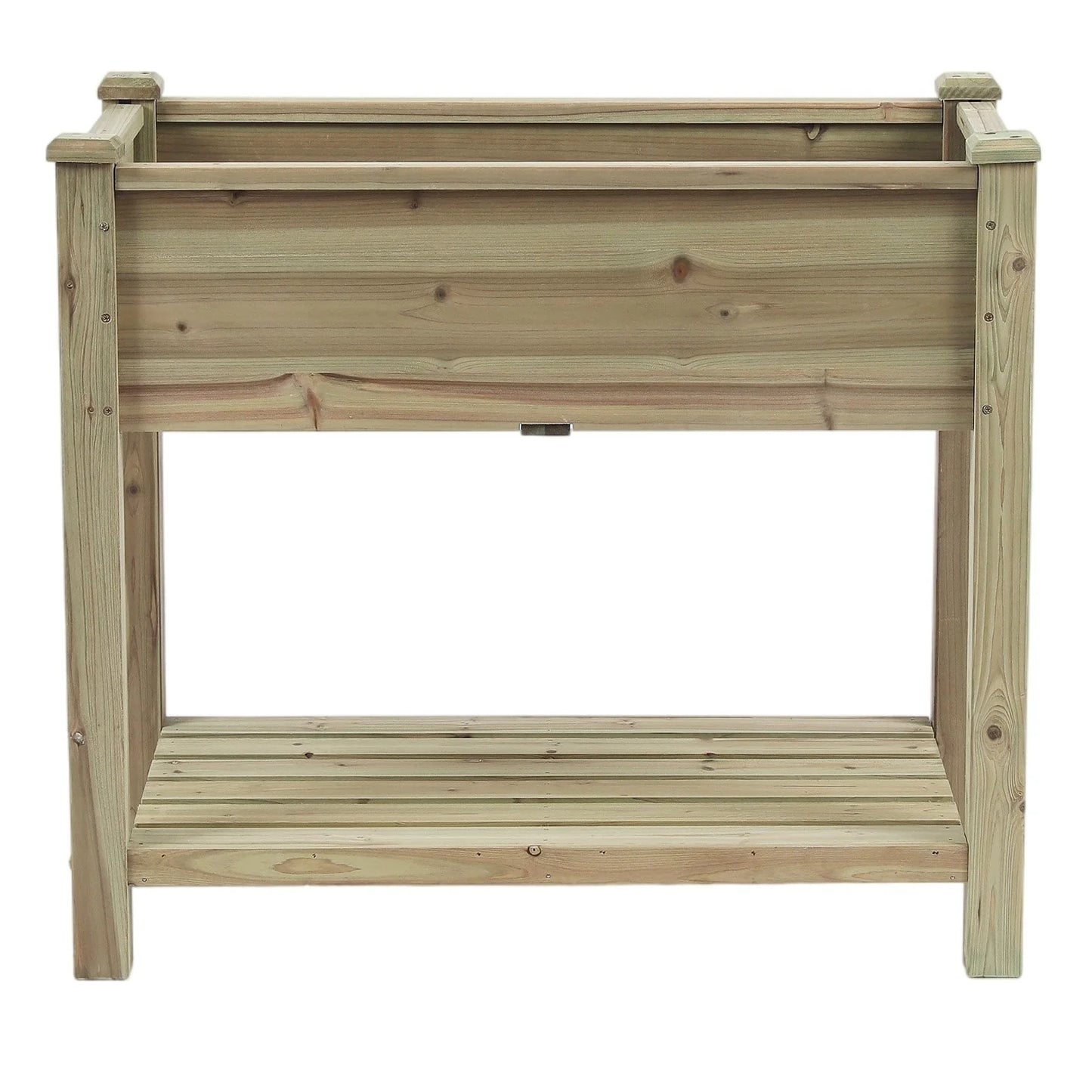 29.9" H Natural Wood Rectangular Raised Garden Planter with Shelf