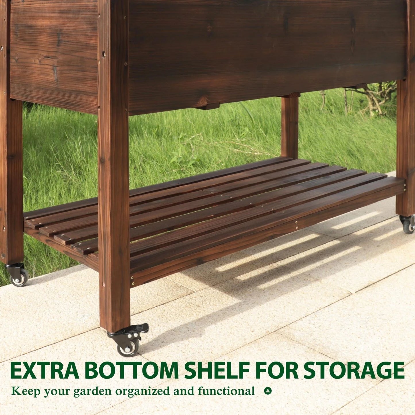 VEIKOUS Wood Raised Garden Bed Planter Box with Four Wheels and Legs, 46.8''W x 22.4''D x 33''H - 46.8''W x 22.4''D x 33''H