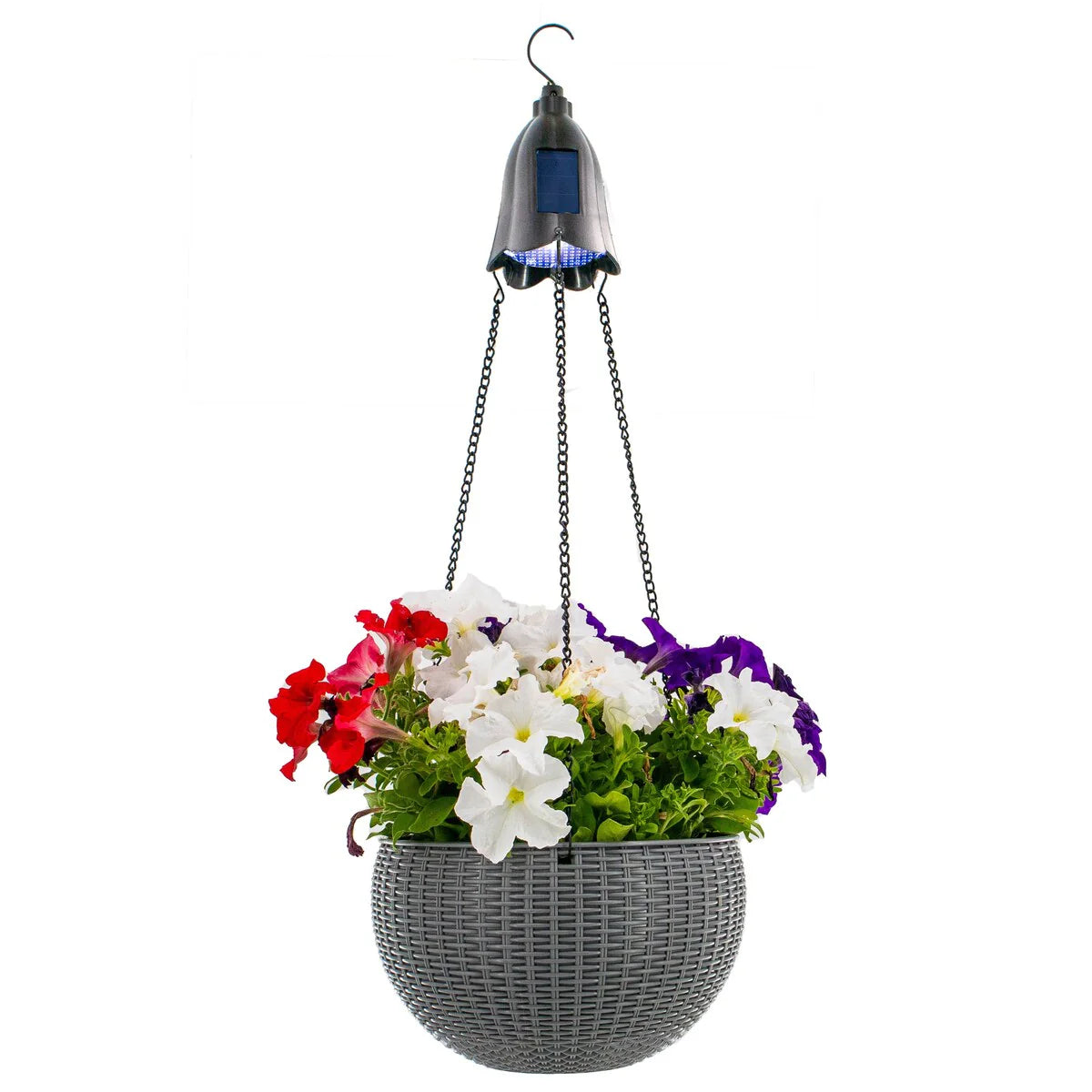 Solar Hanging Planter w/ LED Light Self-Watering Outdoor Flower Basket Hanger