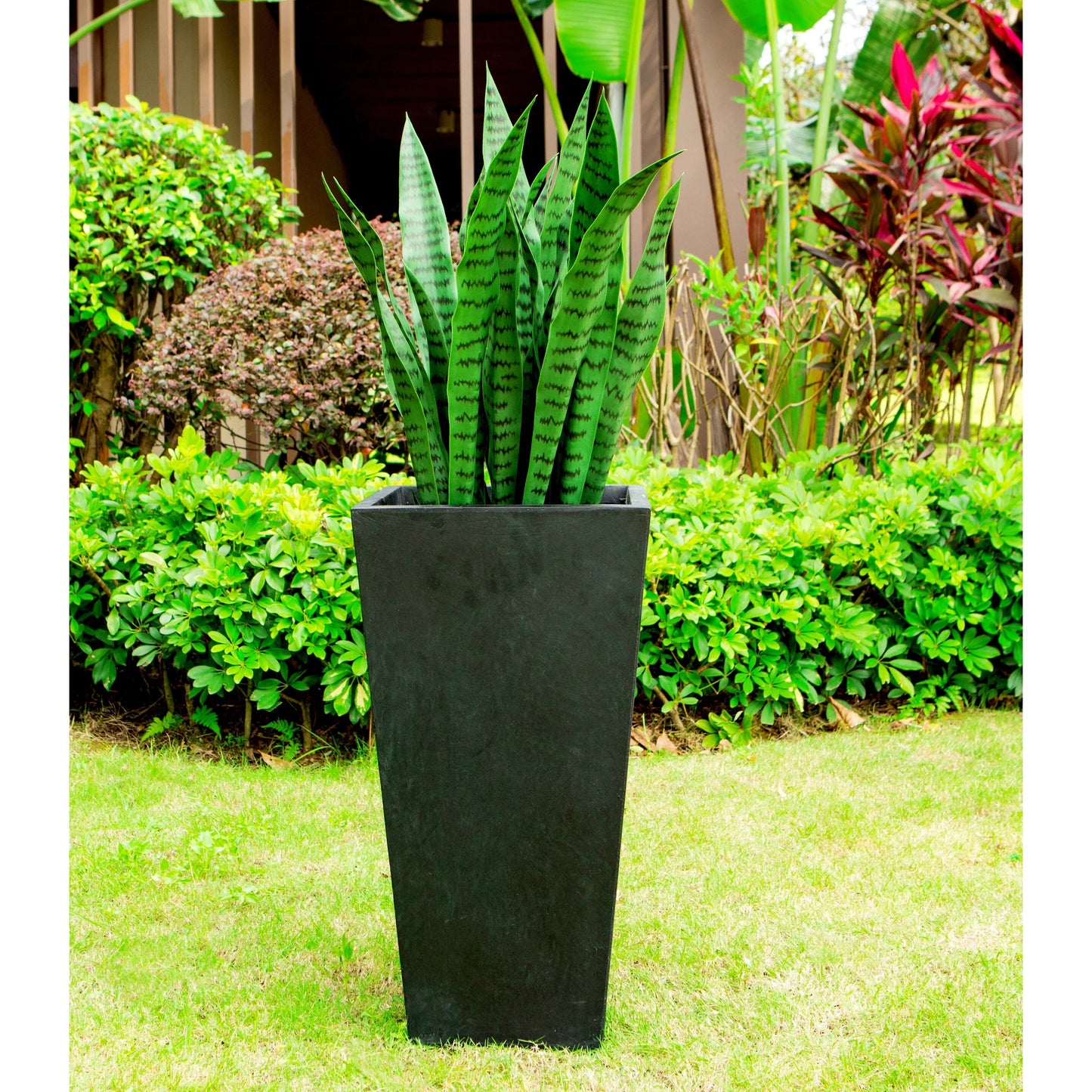 Kante 28 in. Tall Burnished Black Lightweight Concrete Modern Tapered Tall Square Indoor/Outdoor Planter
