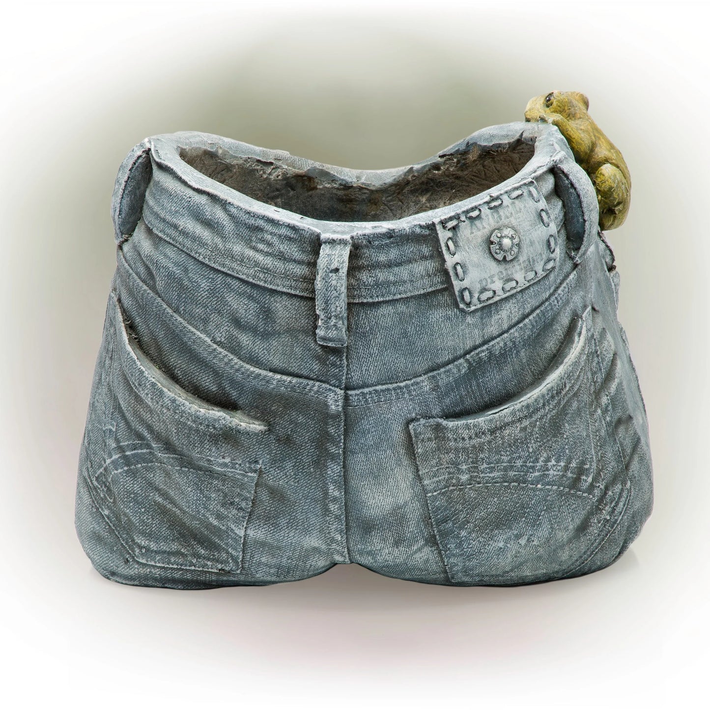 Alpine Corporation 10" Tall Indoor/Outdoor Denim Shorts with Frog Shaped Planter and Yard Decoration - 14"L x 11"W x 10"H