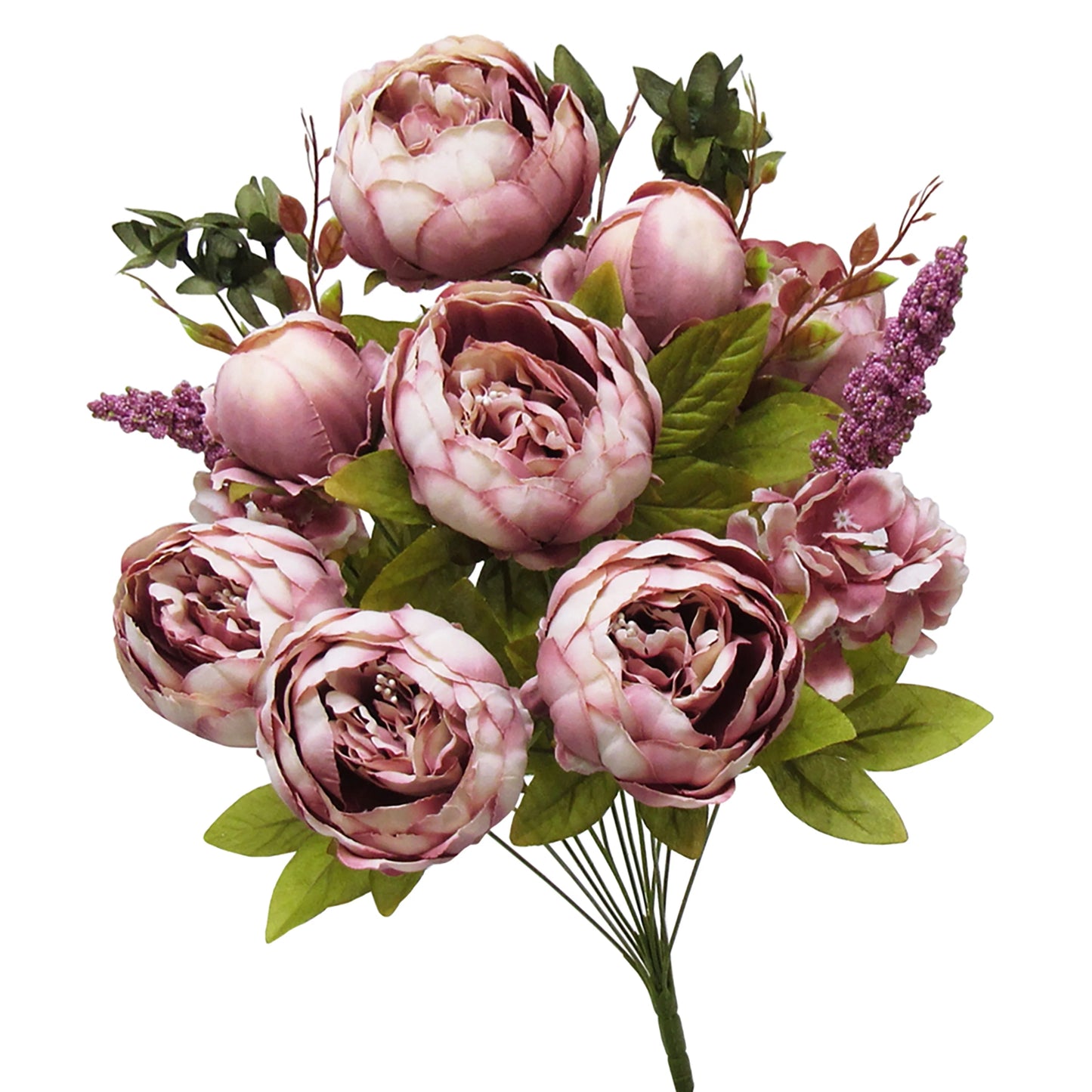 Artificial Mixed Peony Hydrangea Flower Stem Bush Bouquet 19in