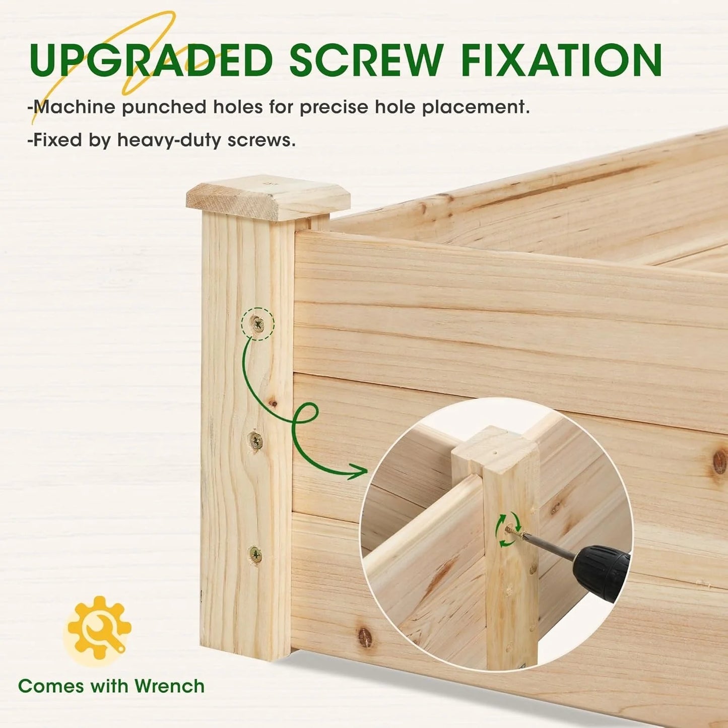SUNCROWN 8 FT Wooden Raised Garden Bed Outdoor Elevated Flower Planter Box