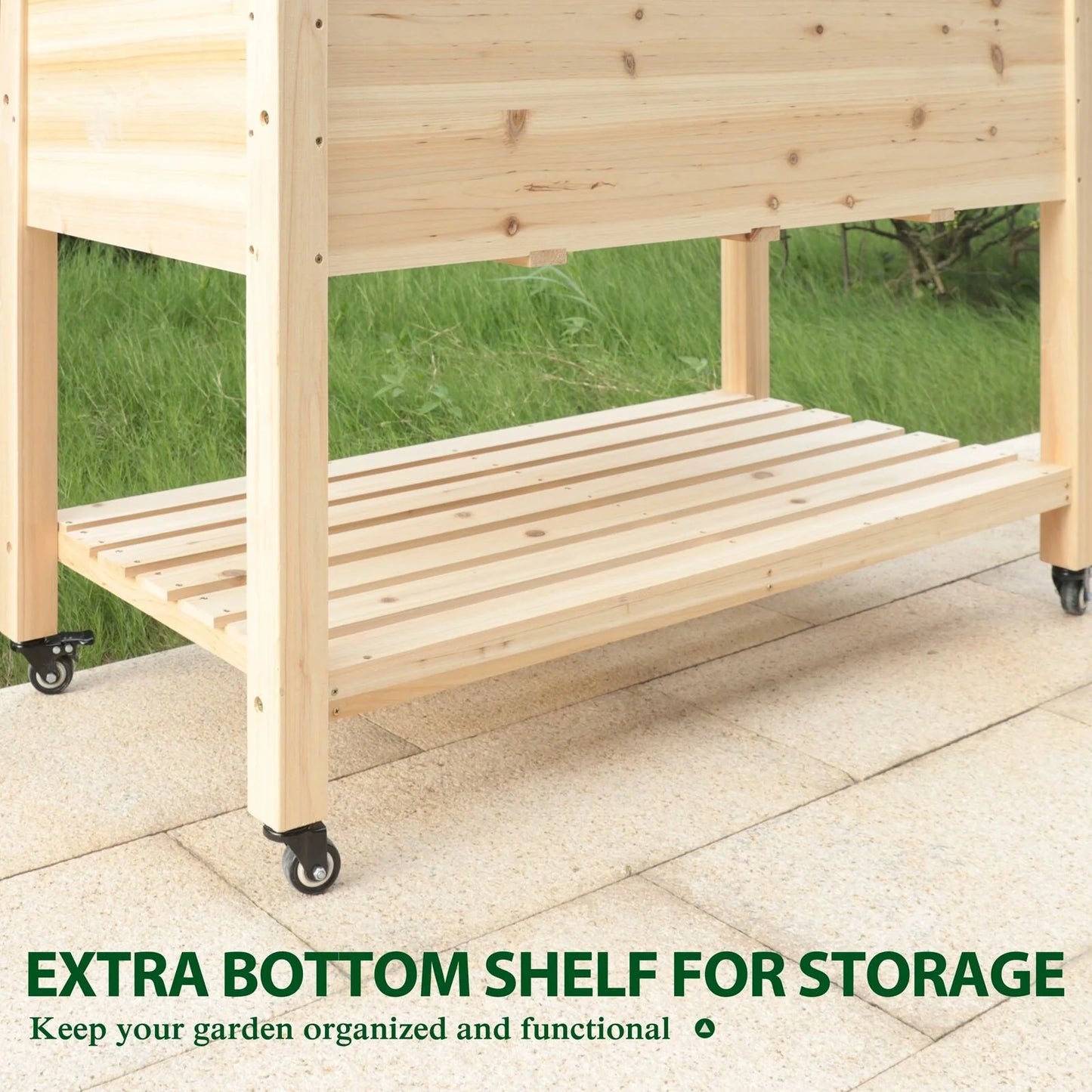 VEIKOUS Wood Raised Garden Bed Planter Box with Four Wheels and Legs, 46.8''W x 22.4''D x 33''H - 46.8''W x 22.4''D x 33''H