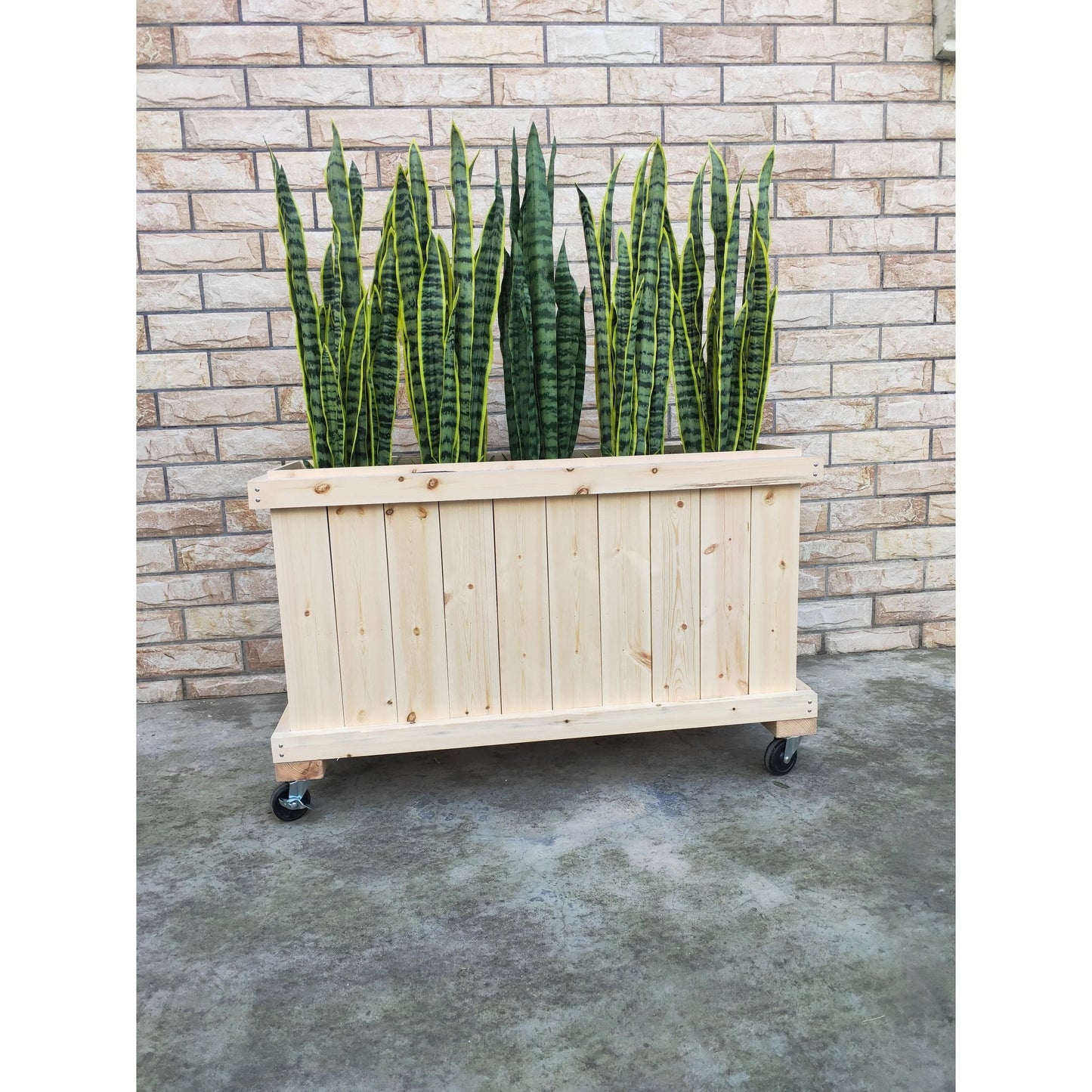 45inx25inx14in Solid Wood Rolling Planter Barrier