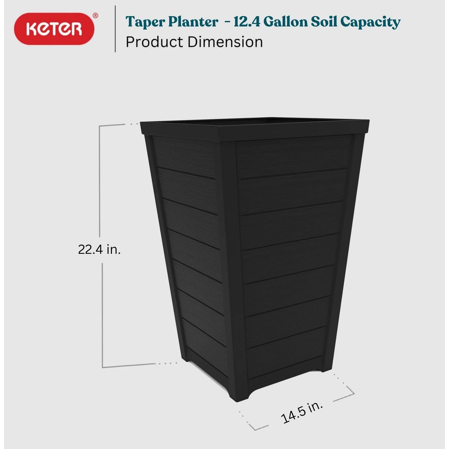 Keter Set of 2 Resin Modern Outdoor 22 Inch Tall Large Flower Pot Planters in a Stylish Tapered Wood Look Pattern