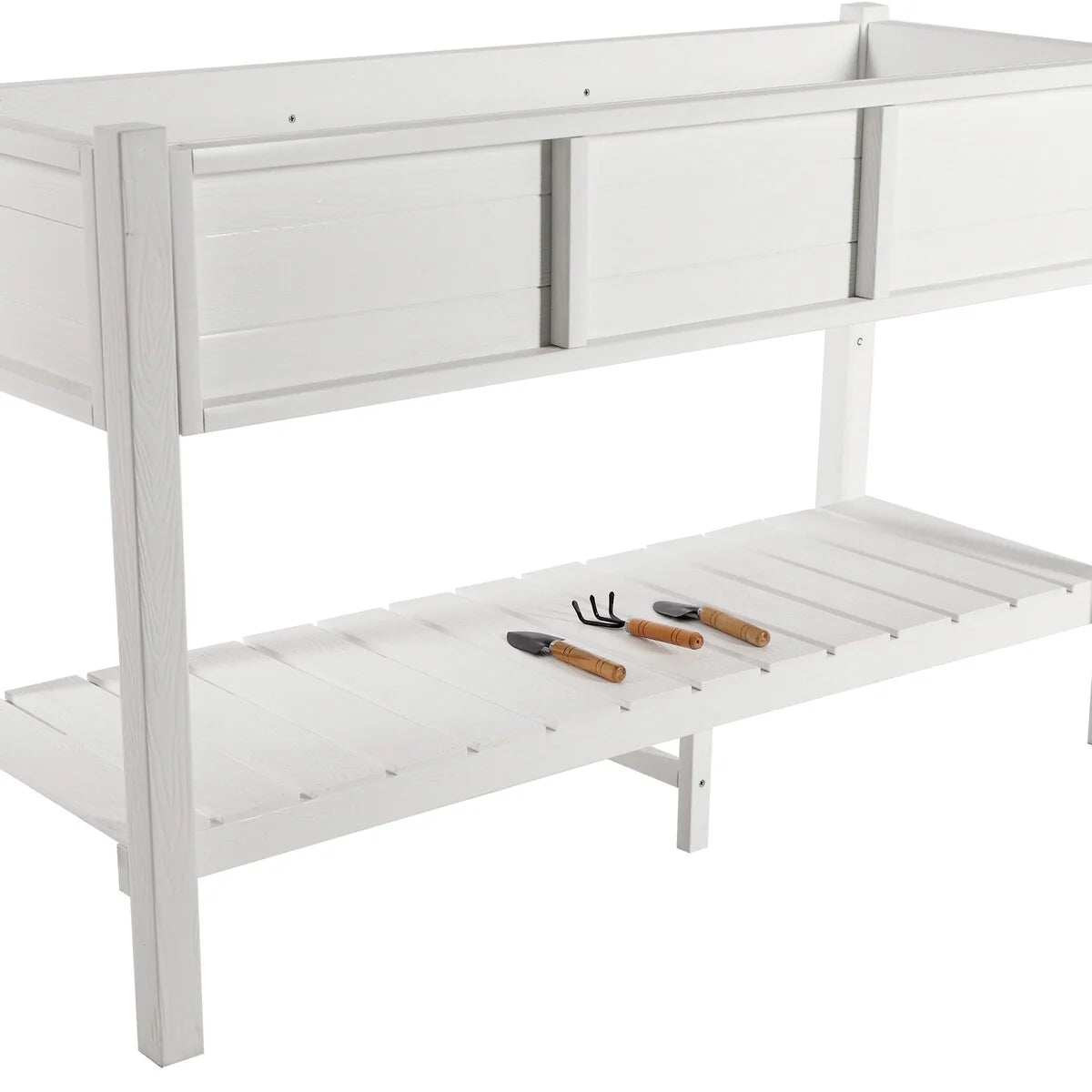 LUE BONA Patio Plastic Raised Elevated Garden Bed HDPS Planter Box Stand with Storage Shelf and Legs