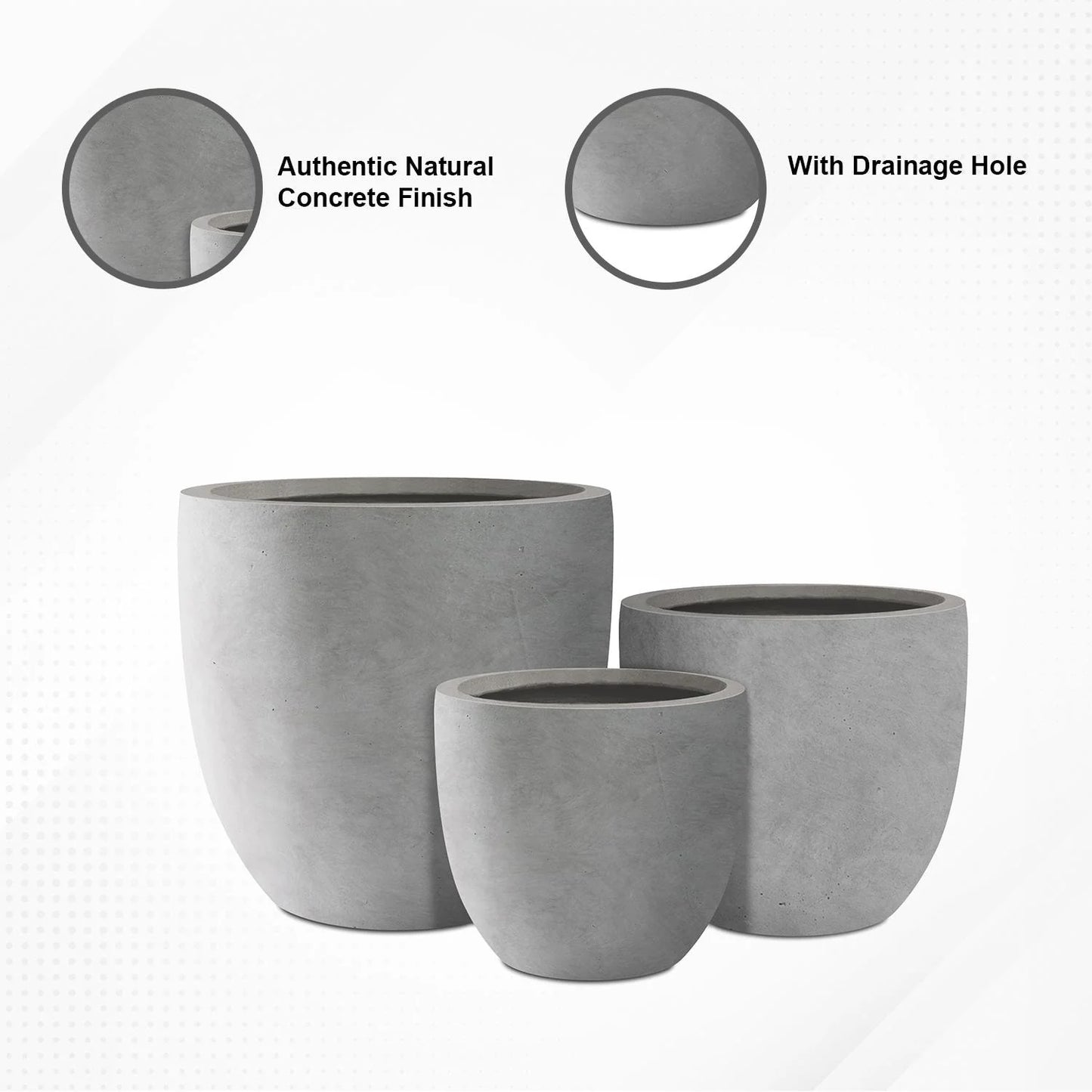 Kante Large Concrete Round Planters (Set of 3), Outdoor/Indoor, Modern, Lightweight, Weather Resistant (Slate Gray)