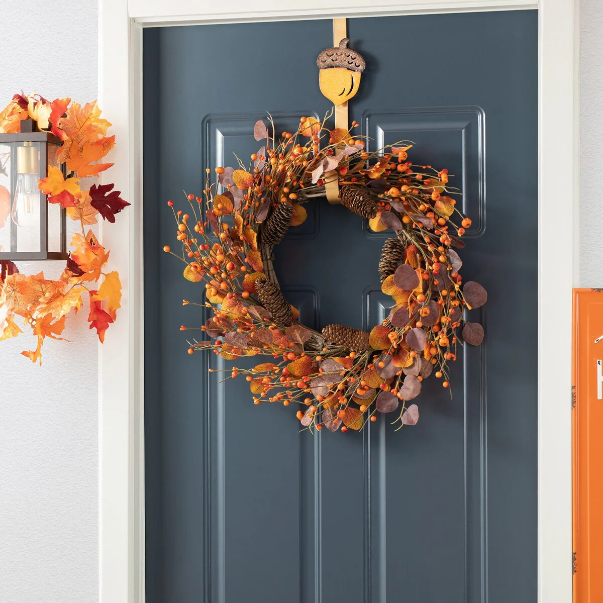 Glitzhome 22"D Fall Eucalyptus Berry Wreath for Thanksgiving