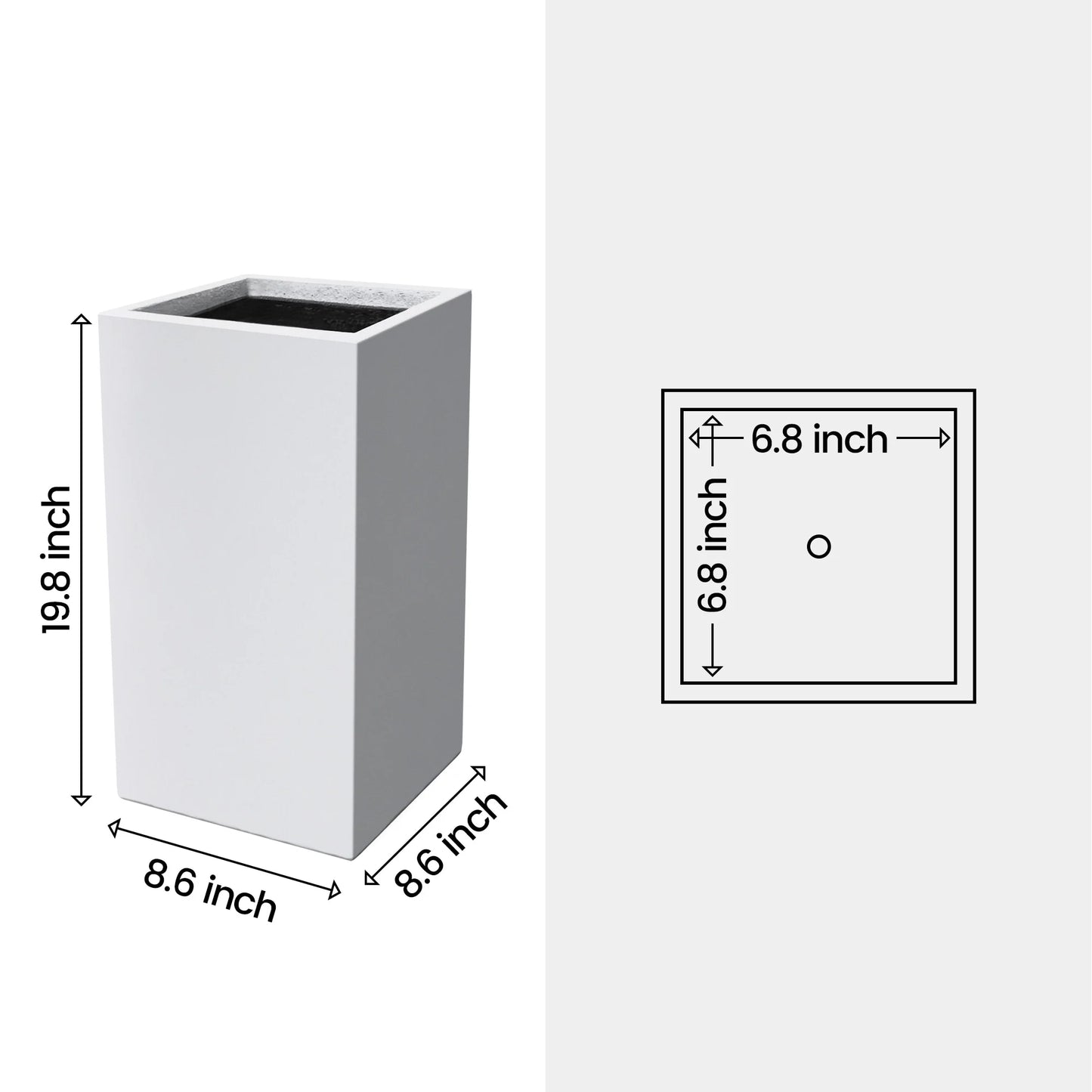 Plantara 20" H Solid White Concrete Square Plant pot, Tall Flower pot with Drainage Hole, Modern Garden planter for Outdoor