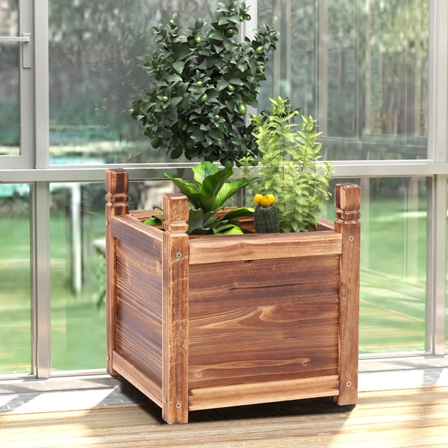 Raised Planter Trough Wood Garden Vegetables Raised Box Outdoor