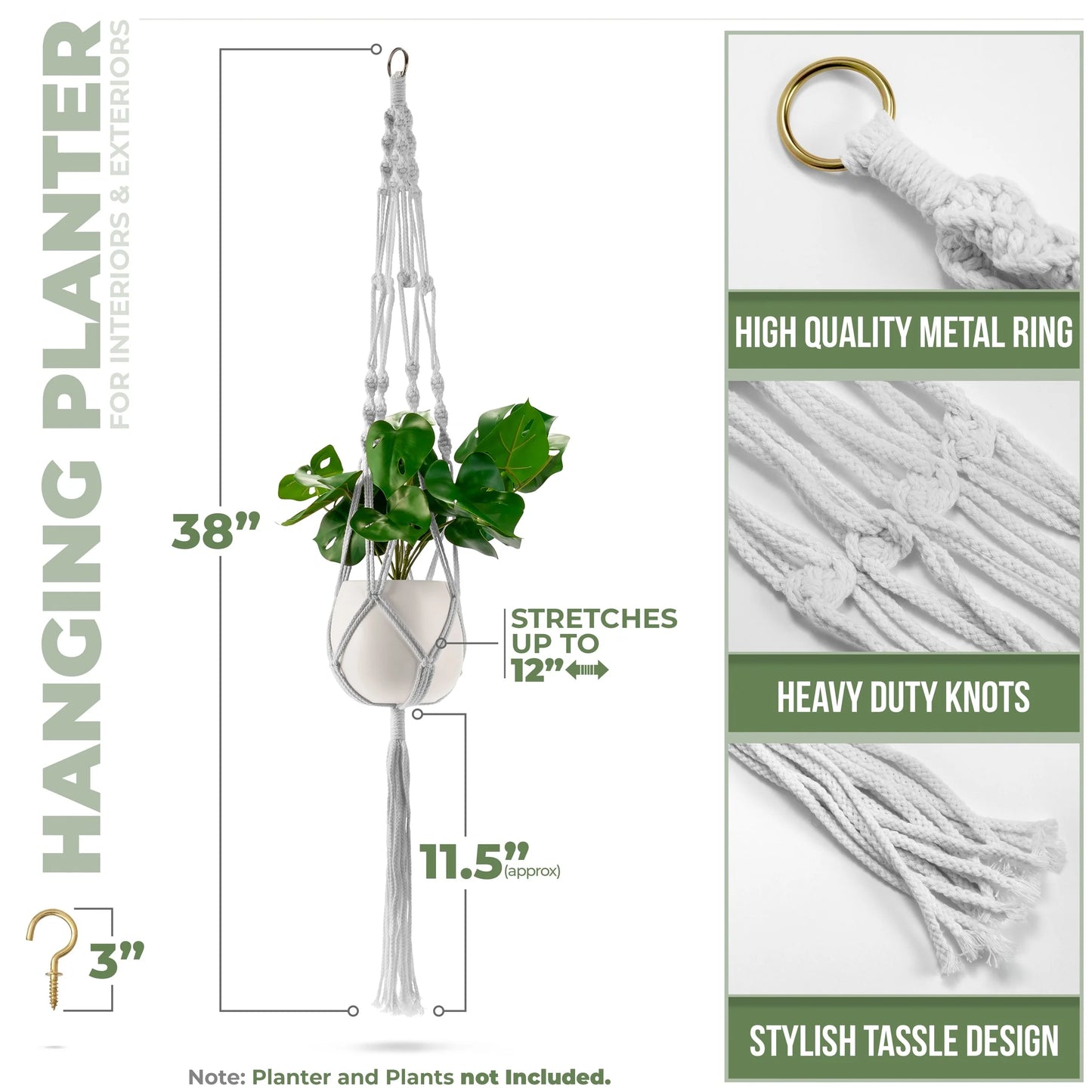 Macrame Plant Hanger (4, 6, 8 Pack) Indoor Outdoor Hanging Plant Pots Cotton Rope, Elegant for Home, Patio, Garden