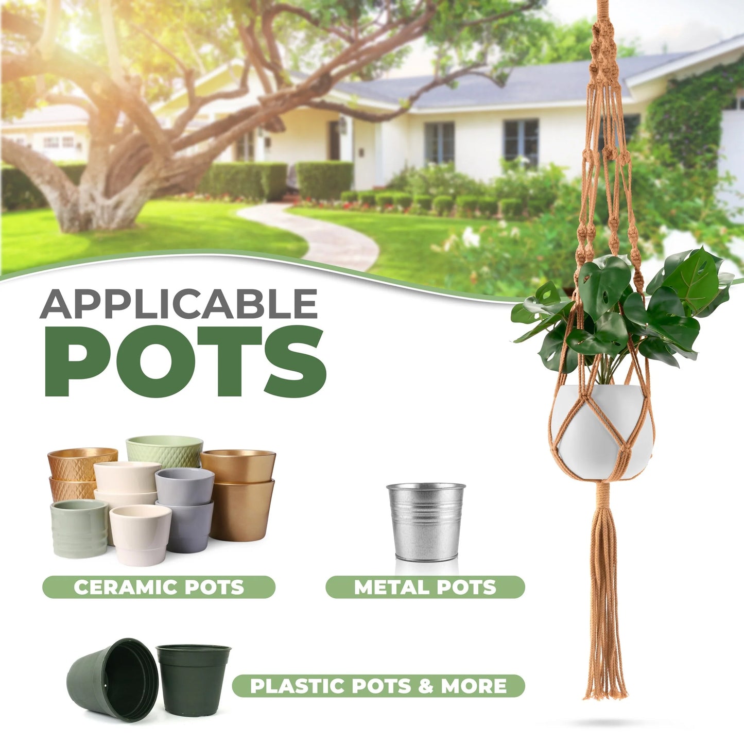 Macrame Plant Hanger (4, 6, 8 Pack) Indoor Outdoor Hanging Plant Pots Cotton Rope, Elegant for Home, Patio, Garden