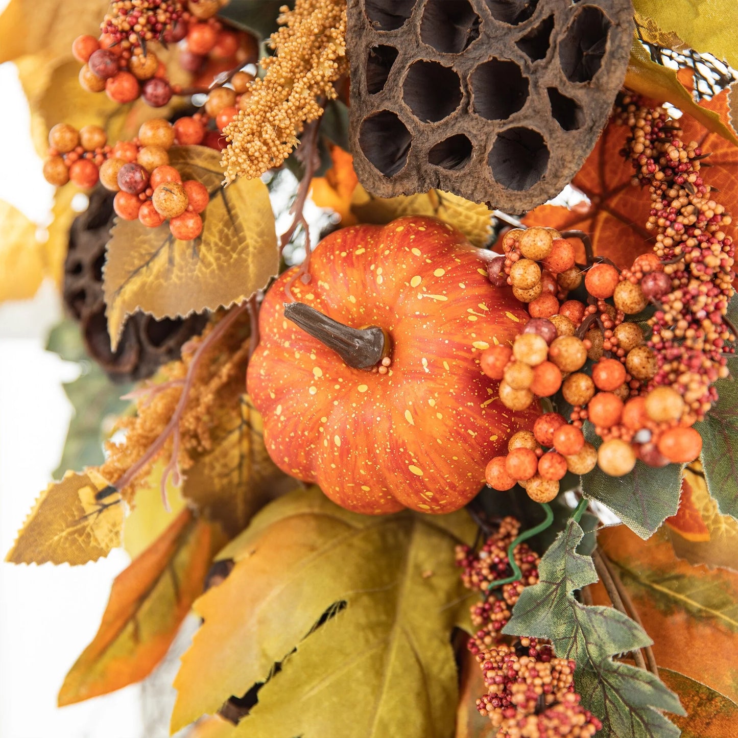 Glitzhome 26"H Fall Sunflower Pumpkin Lotus Leaf Teardrop Swag for Thanksgiving