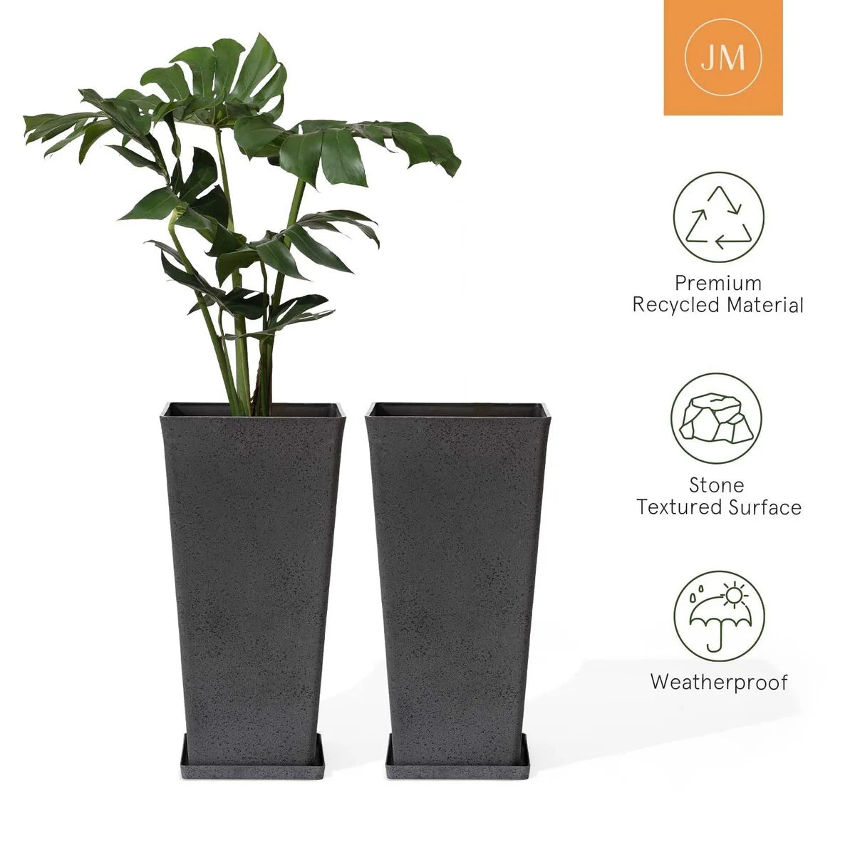 30 inch Tall Planters Set of 2, Indoor/Outdoor Rectanglar Large Planters,V Shaped Taper Planters for Front Door