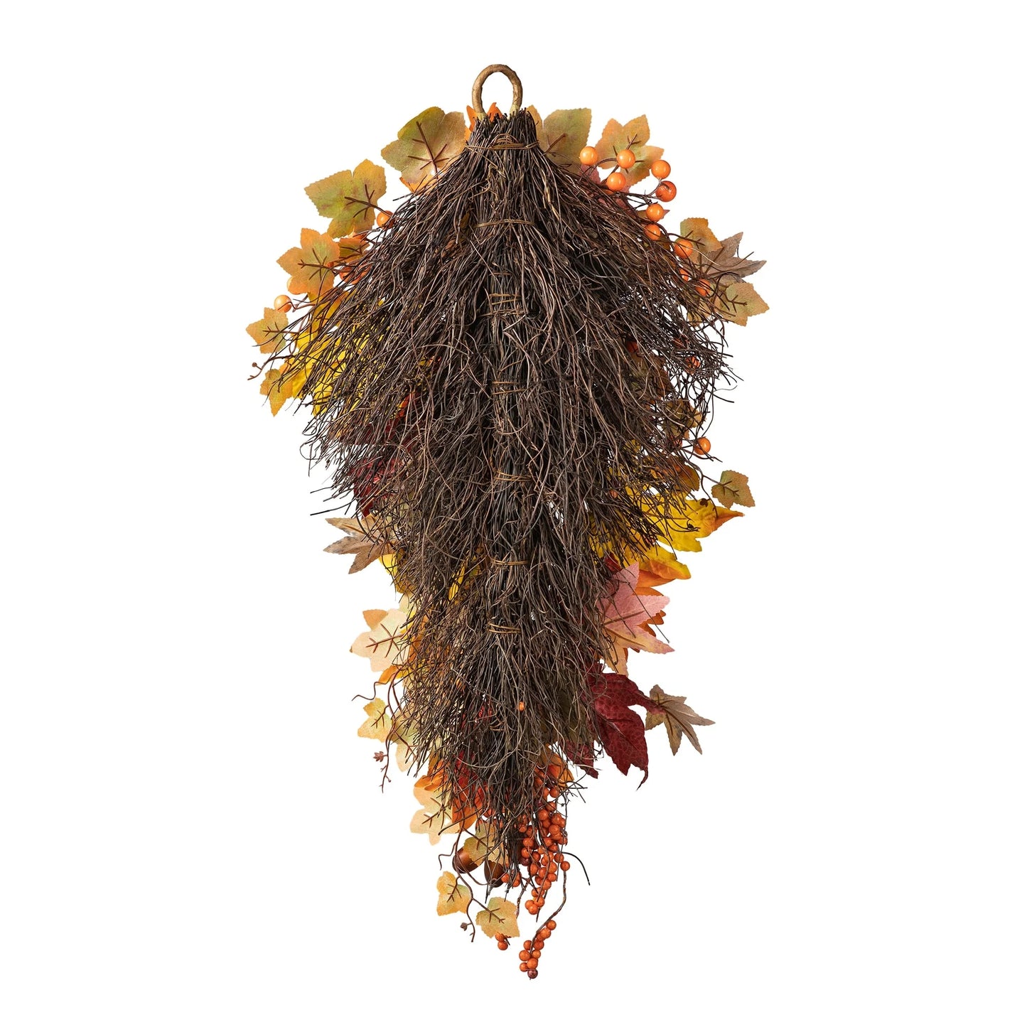 Glitzhome 26"H Fall Sunflower Pumpkin Lotus Leaf Teardrop Swag for Thanksgiving